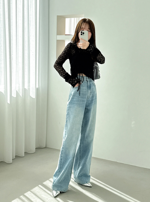 抽繩蕾絲上衣 [fo2137]