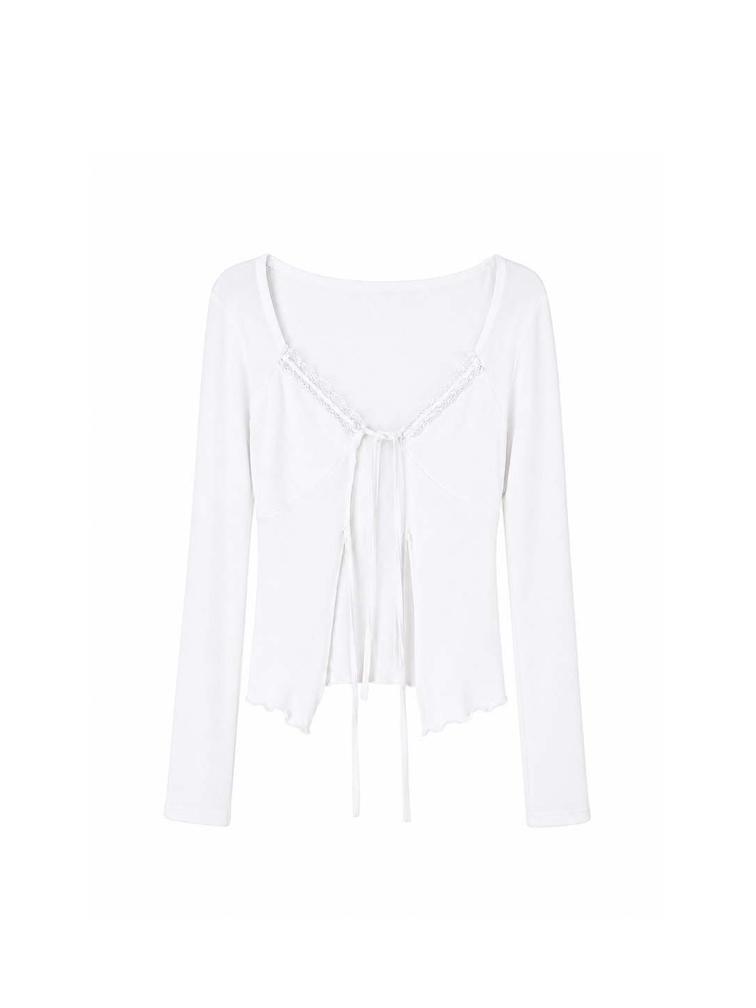 Soft Lace Trim Tie-Front Cardigan