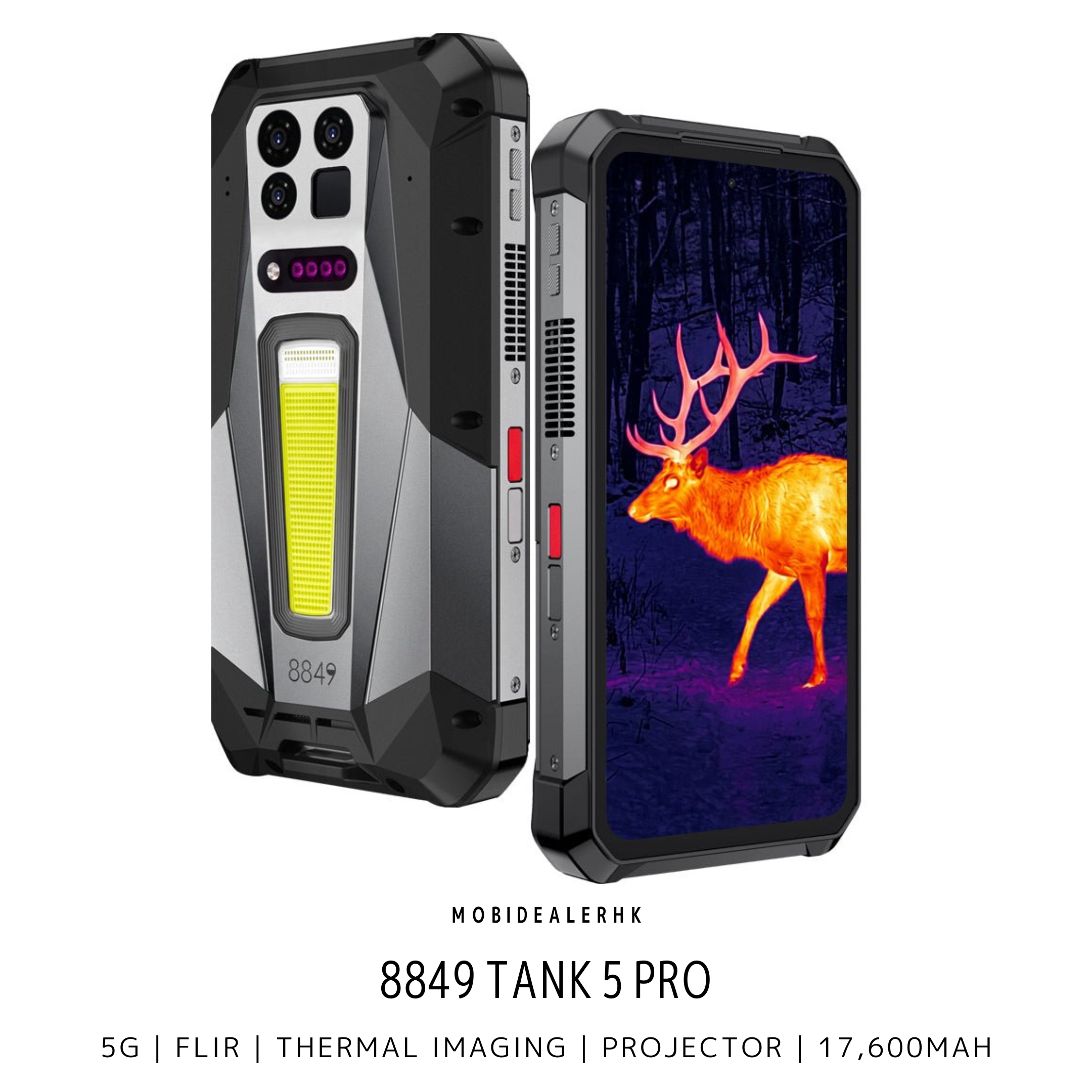 8849 Tank 5 Pro | 5G | 三防手機 | 95°超廣角熱成像 | 2K 投影儀 | 17600mAh | eSIM