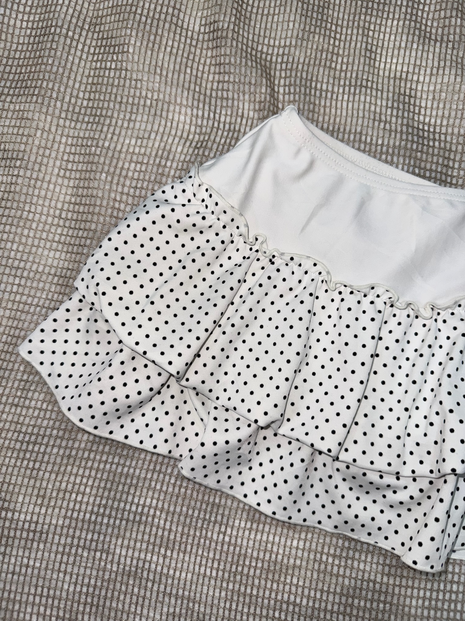 White Polka Dot Tiered Ruffle Mini Skirt