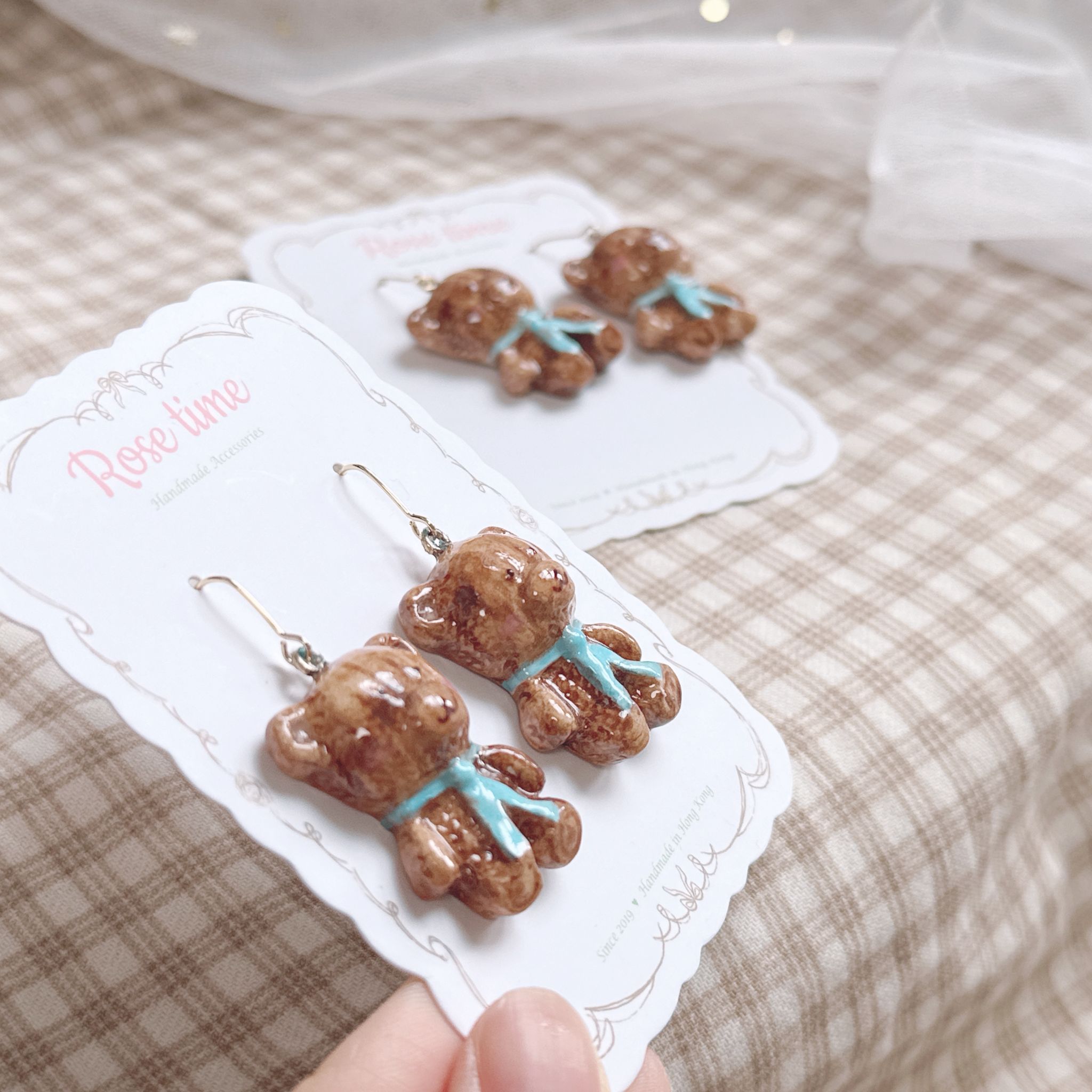 手繪大熊啤啤耳環