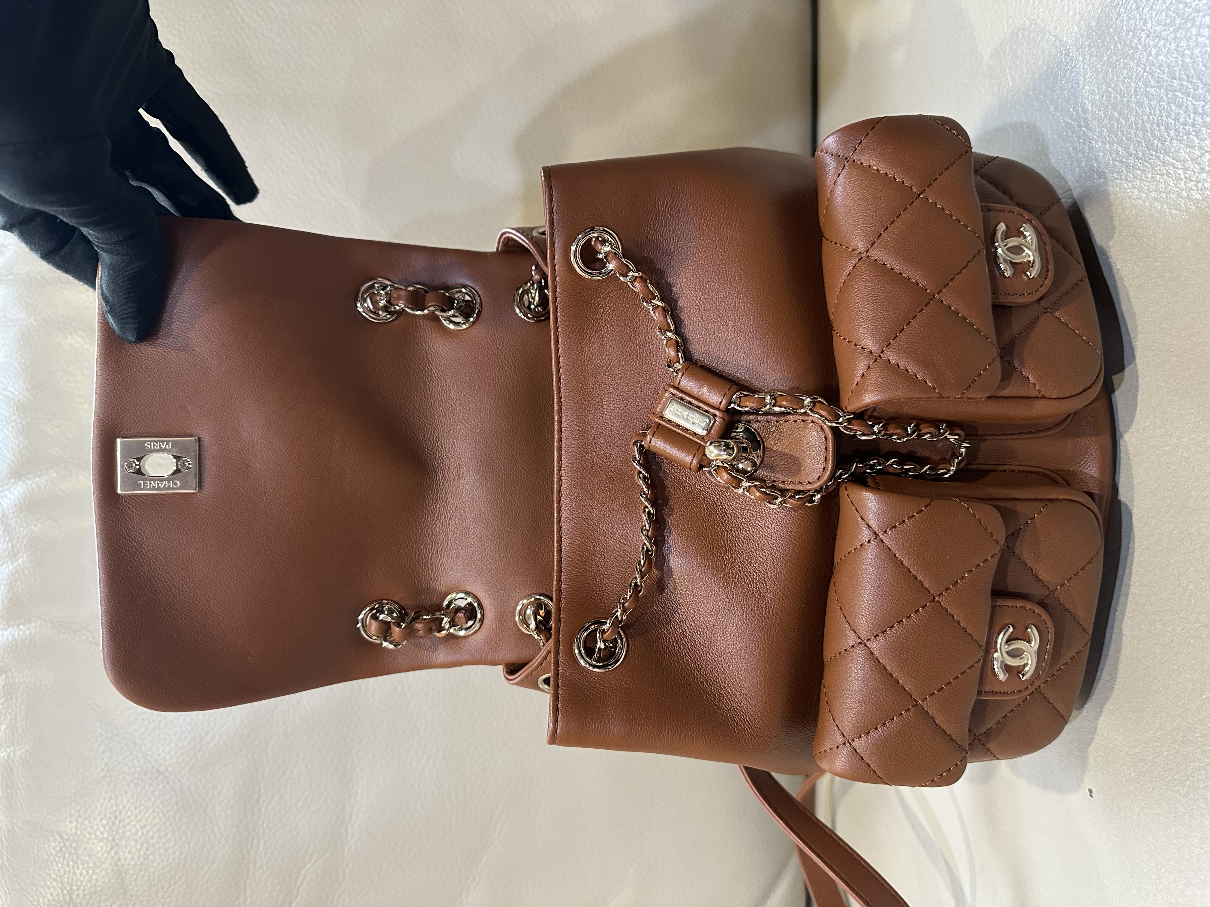 Pre-Owned Chanel Light Brown Quilted Grained Calfskin Duma Pockets Backpack / Product Code: 26040516