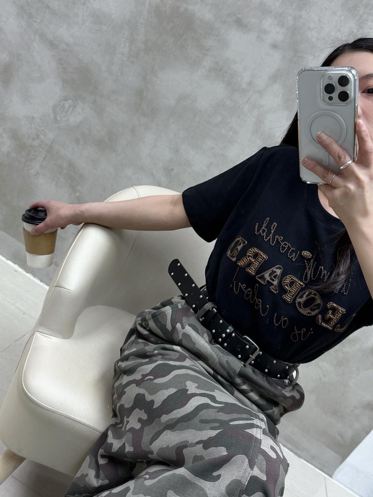 立體英文珠豹紋Tee