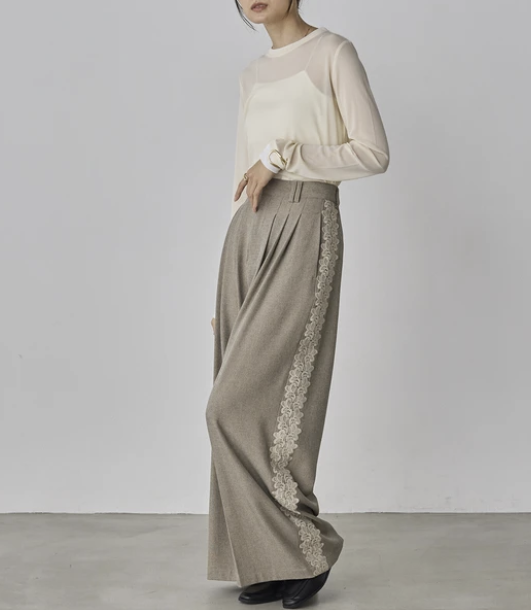 蕾絲寬褶褲 - 2026 流行穿搭  女士長褲 春夏時尚穿搭 柔軟舒適 成人休閒 日常穿搭 易於配搭 日本直送   #JP-I-260014