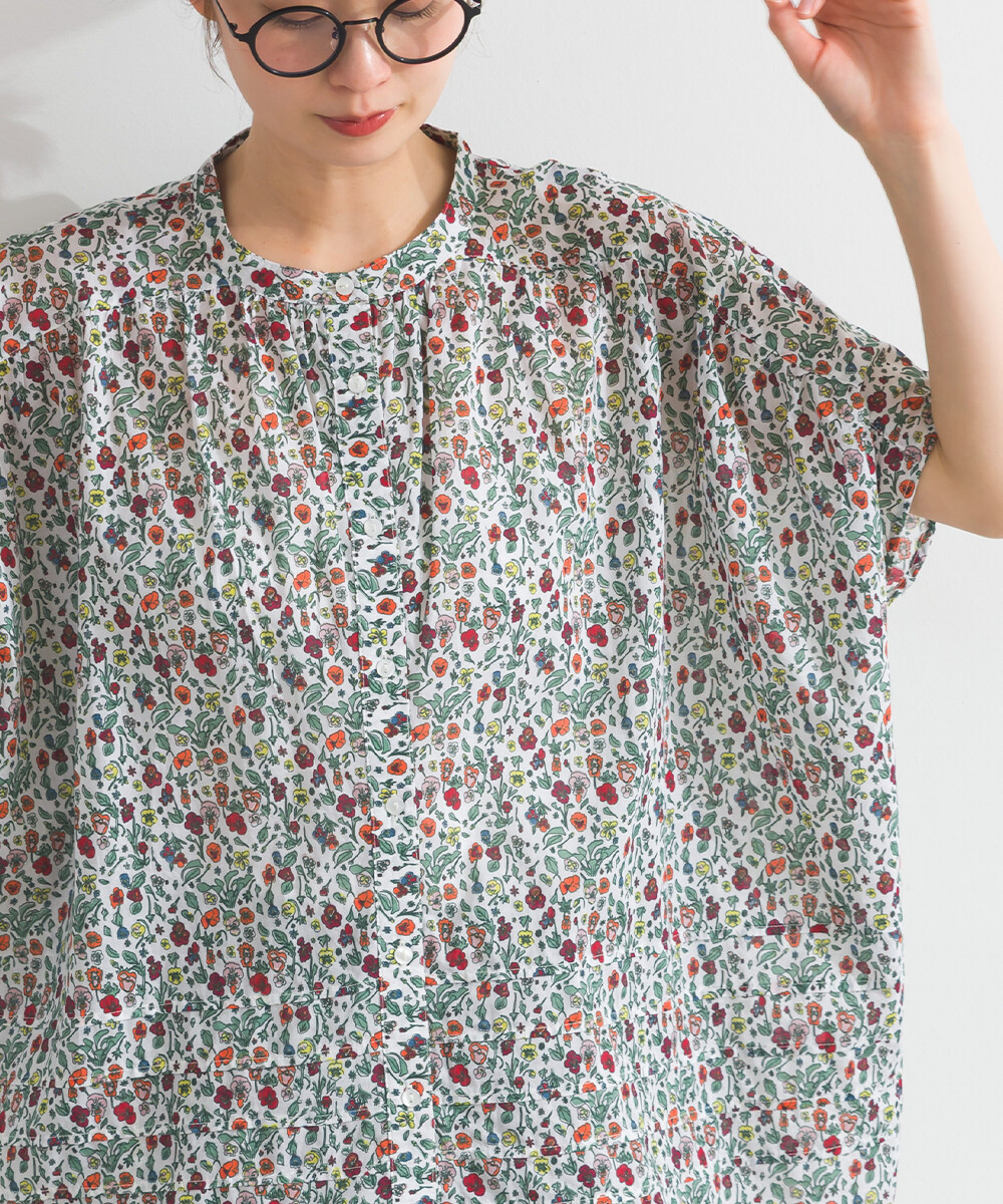 LP - 印度棉復古花卉襯衫 (白色)