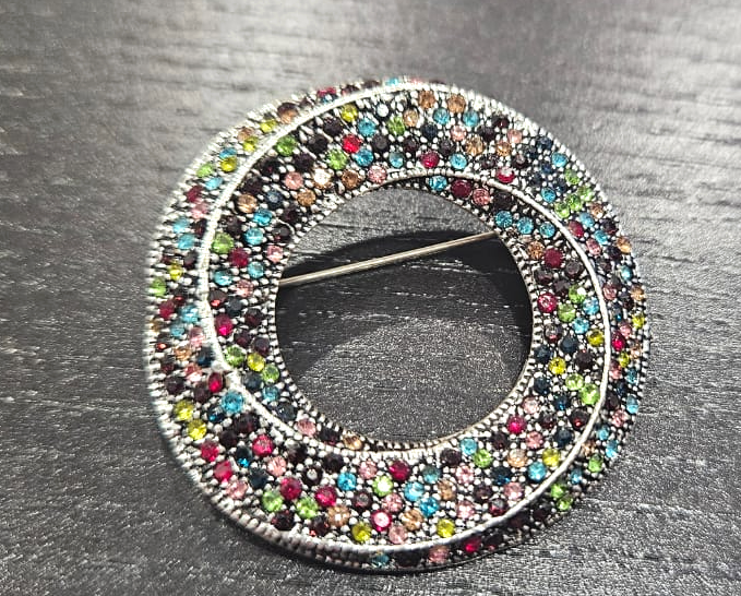 Spiral Circle Brooch with Multicolor Rhinestone