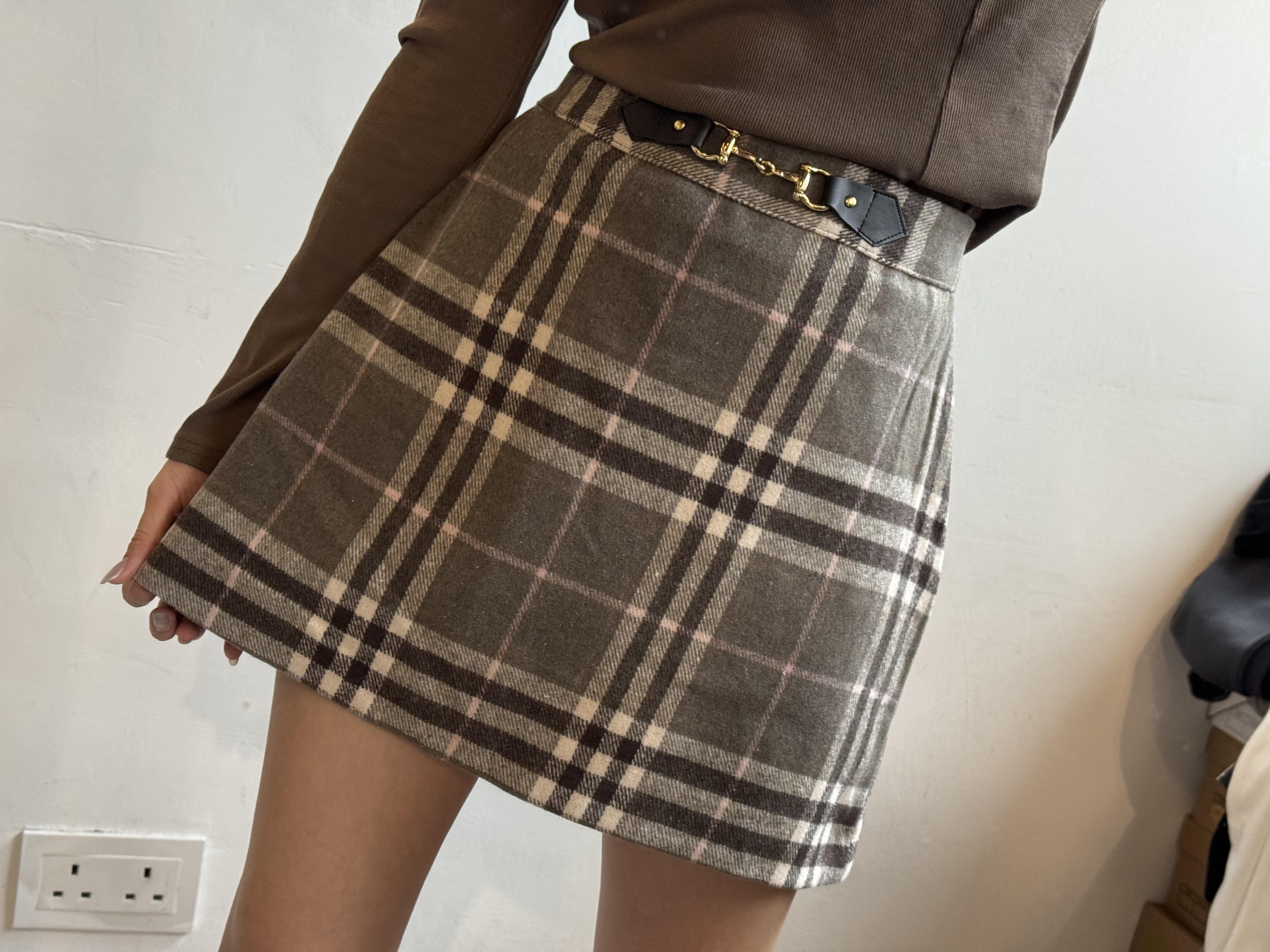 假belt 格仔裙褲