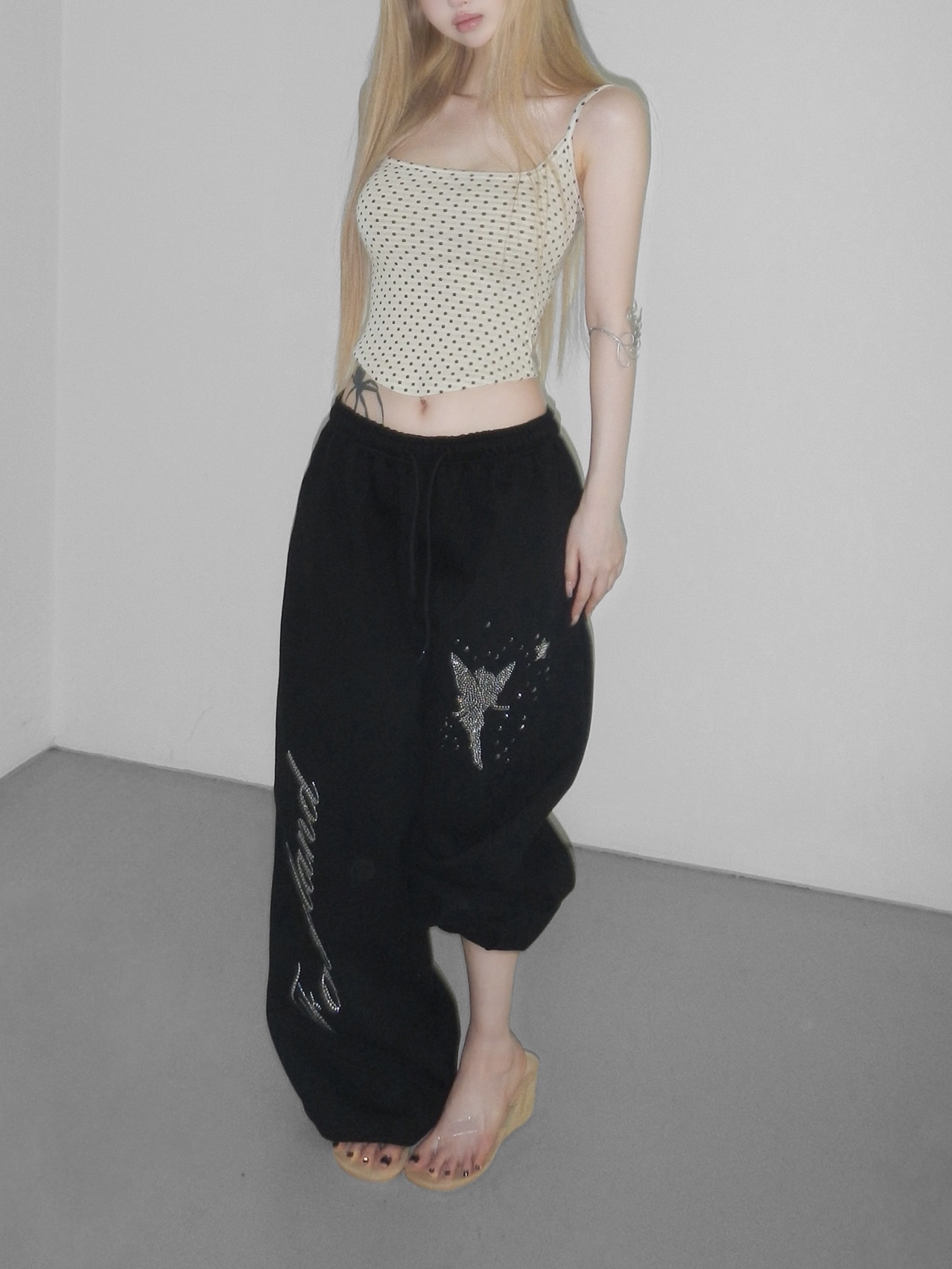 Rhinestone Graphic Wide-Leg Pants