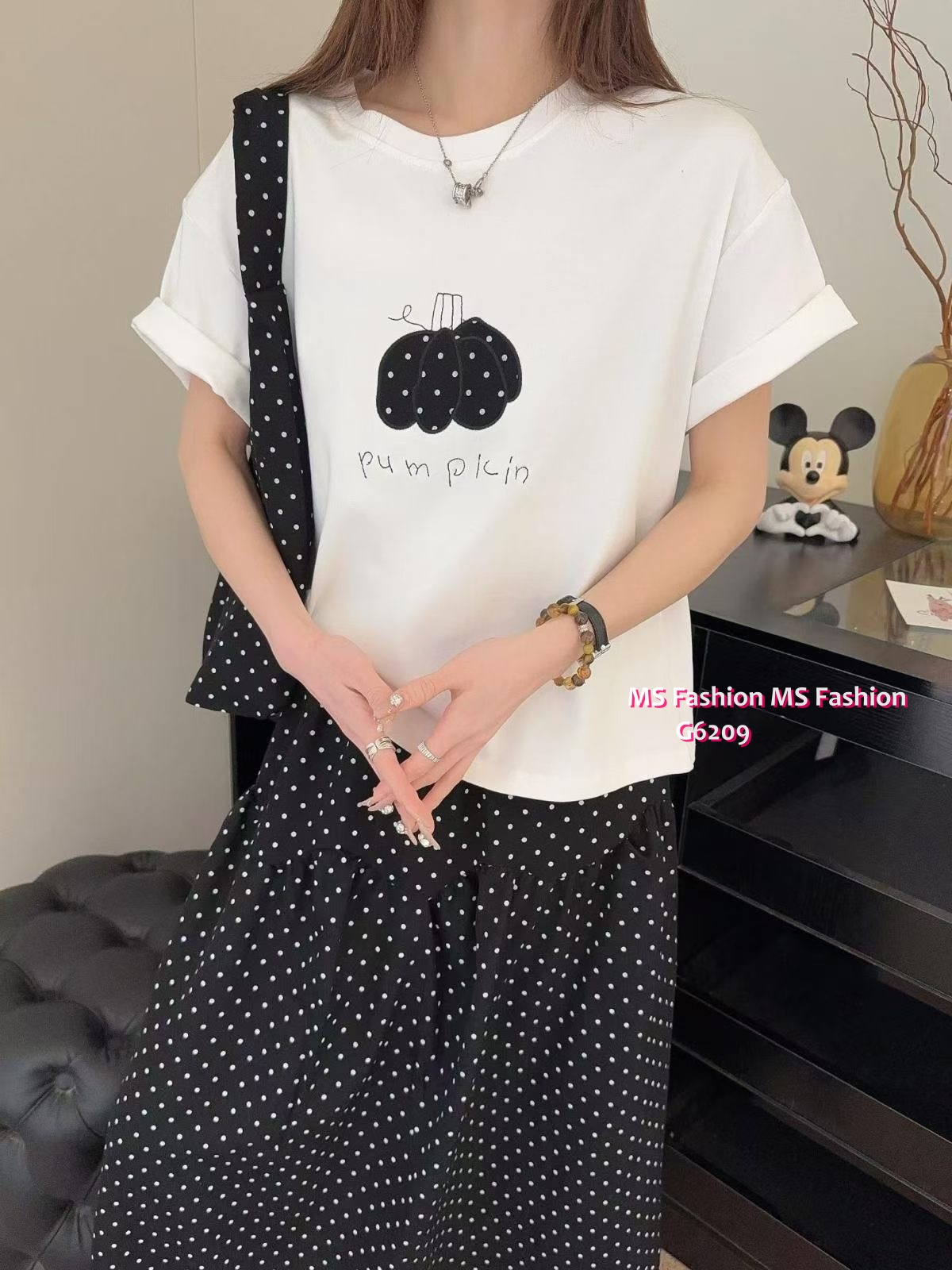 G6209 韓國🇰🇷tee+波點裙+袋仔Set