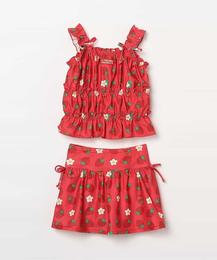 🇯🇵預訂 日本直送🇯🇵p.premier四色標籤圖案印花褶皺上衣和裙擺分體泳衣