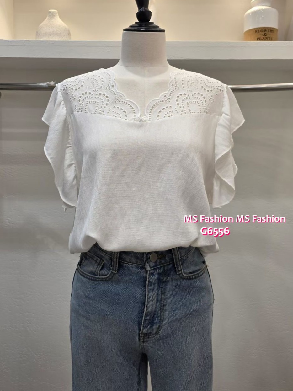 G6556 波浪通花V領top