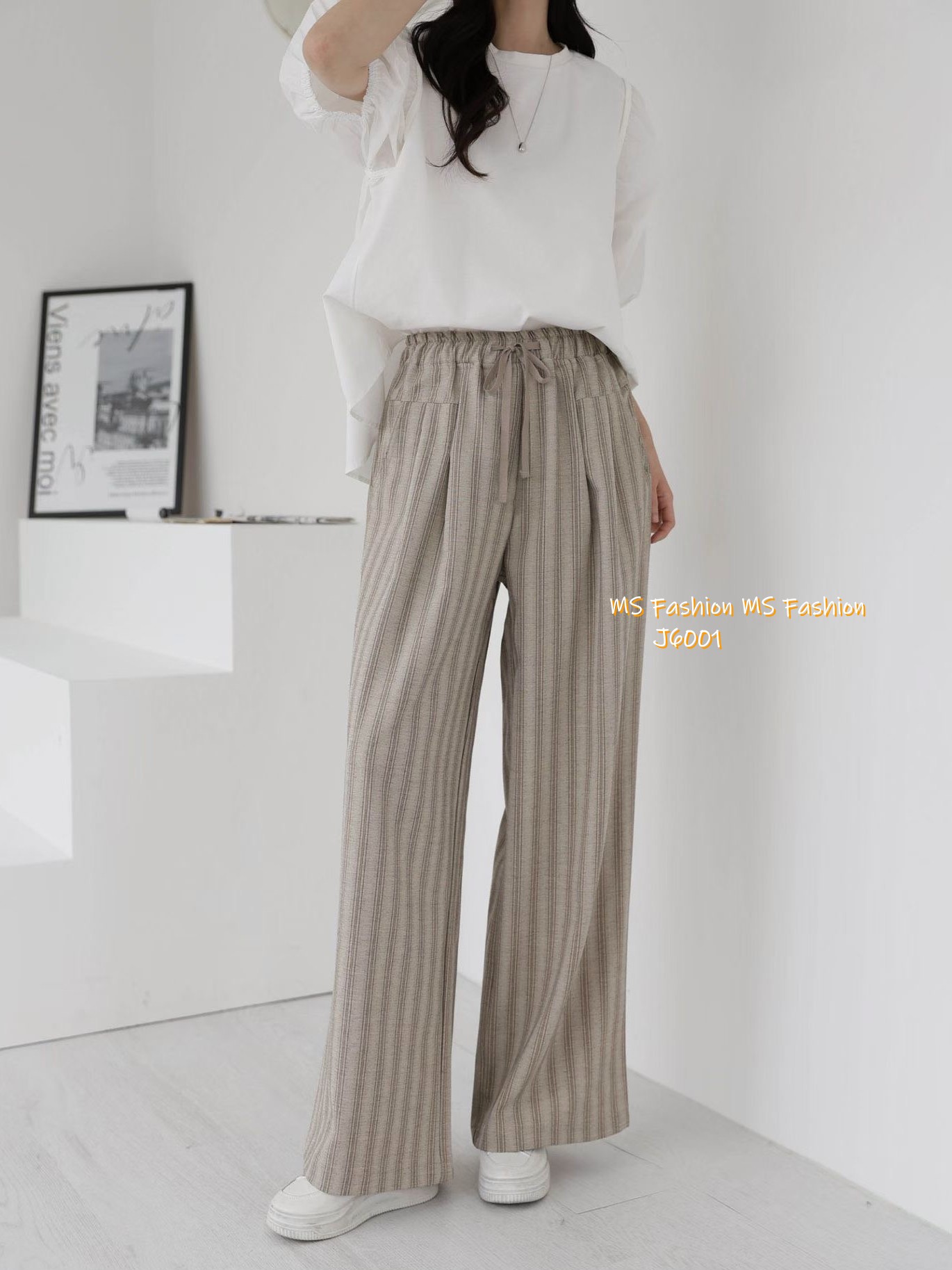 J6001 韓國🇰🇷靚料條子闊褲 