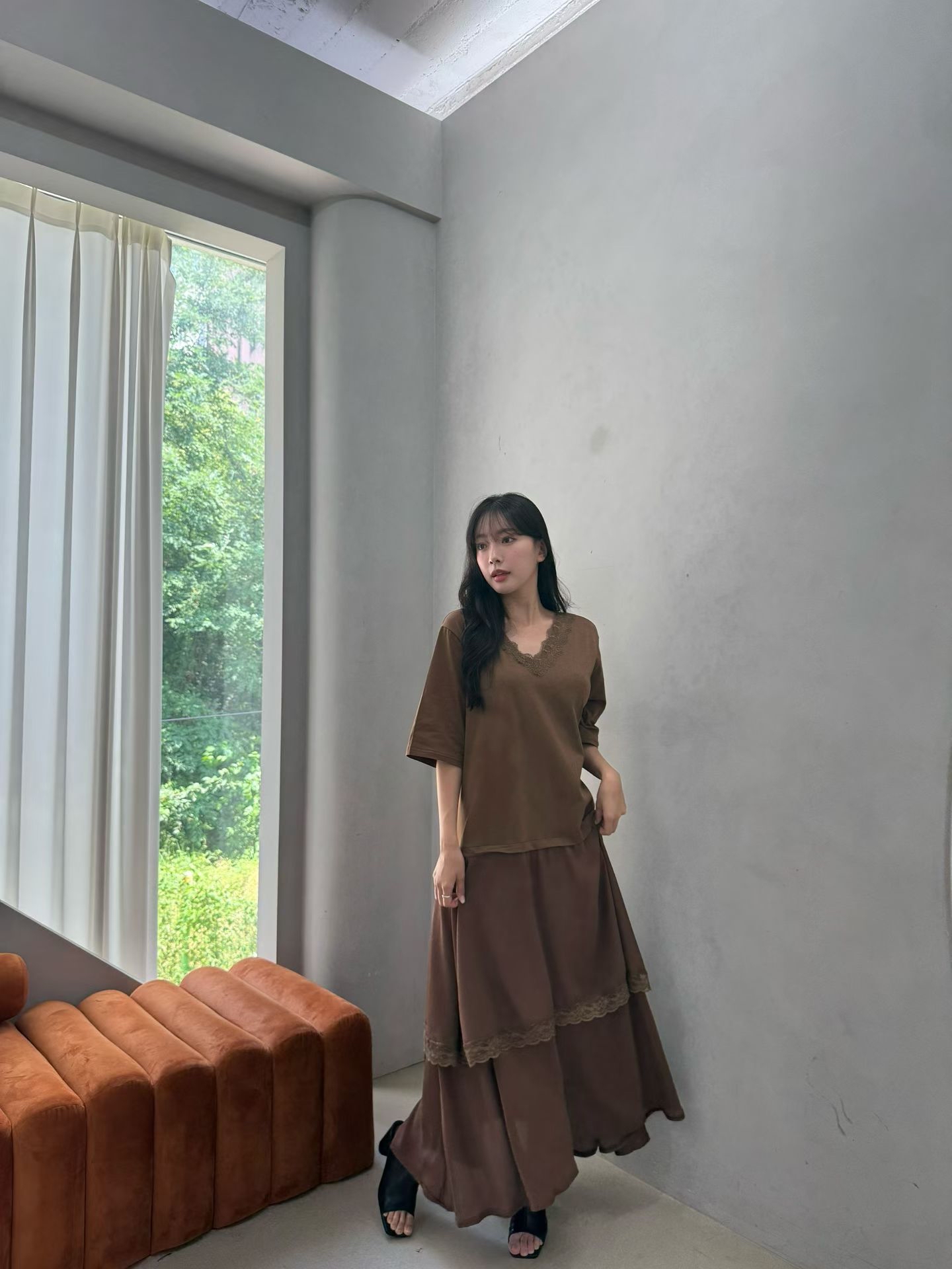 MA18 蕾絲領圍綁帶層次拼接連身裙