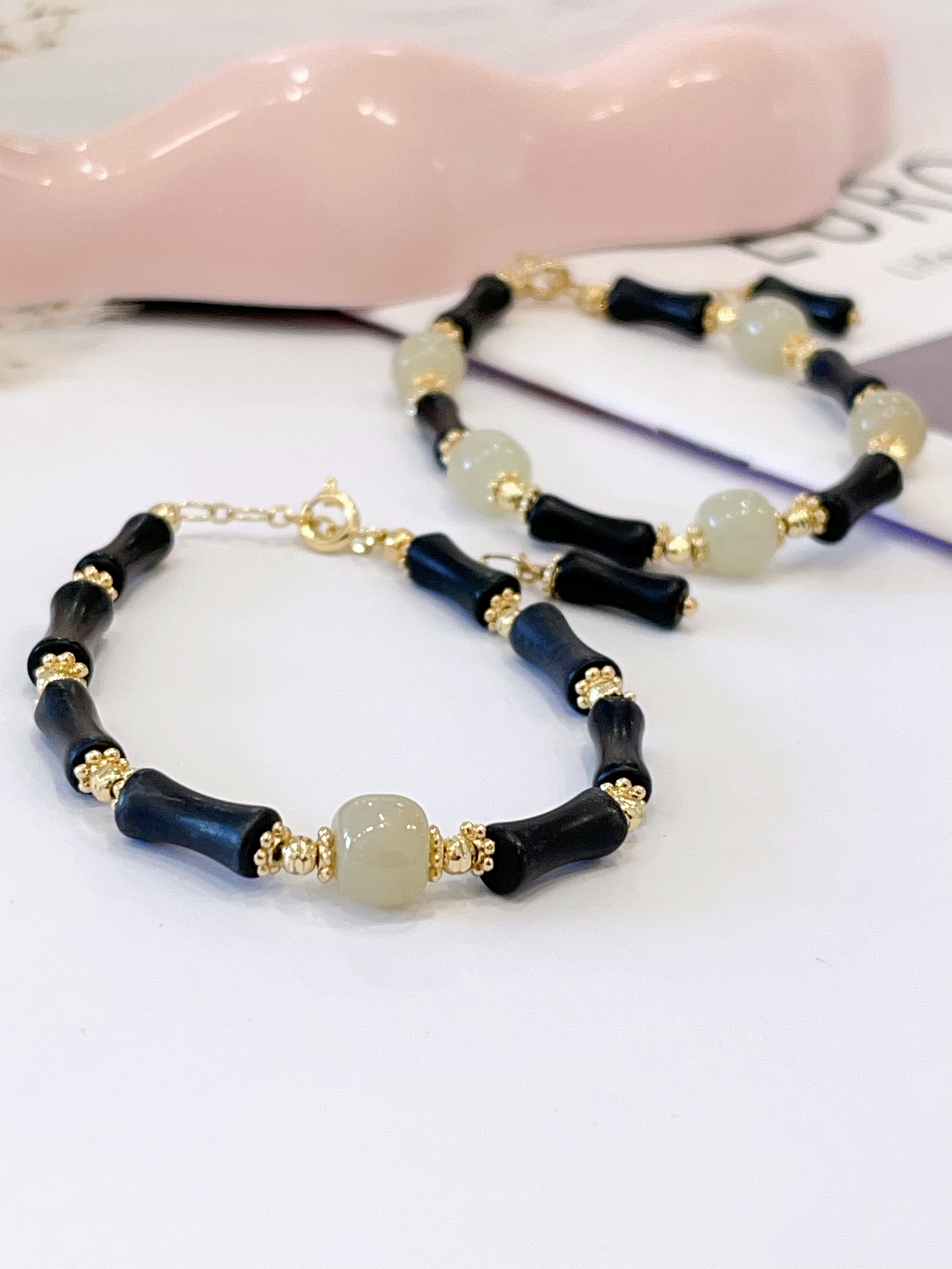💚🎋 和田玉 × 竹节手串 Hetian Jade & Bamboo Joint Bracelet