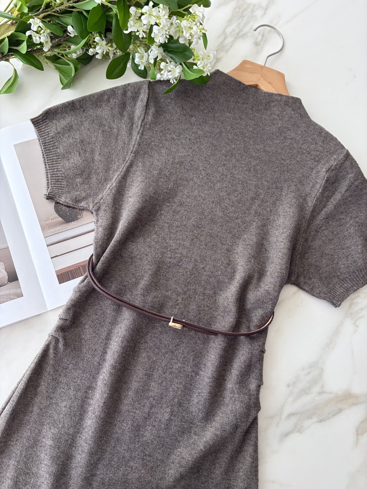 Timeless Belted Knit Dress (Oatmeal)