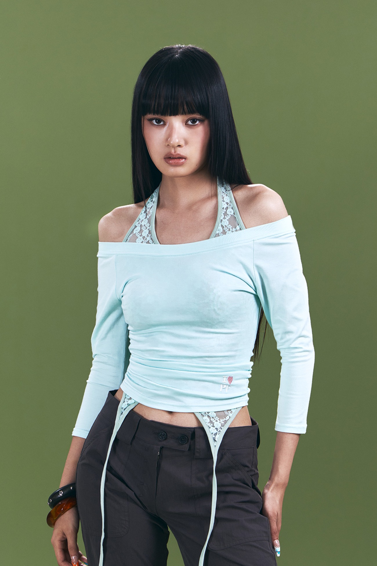 pleaseNOFOLLOW - Zed Off-Shoulder Long Sleeve Top (Mint)
