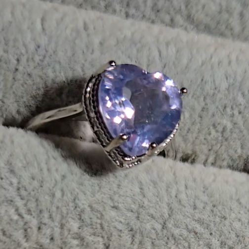 Lavender moon quartz heart ring in adjustable sterling silver (A) - RQ153