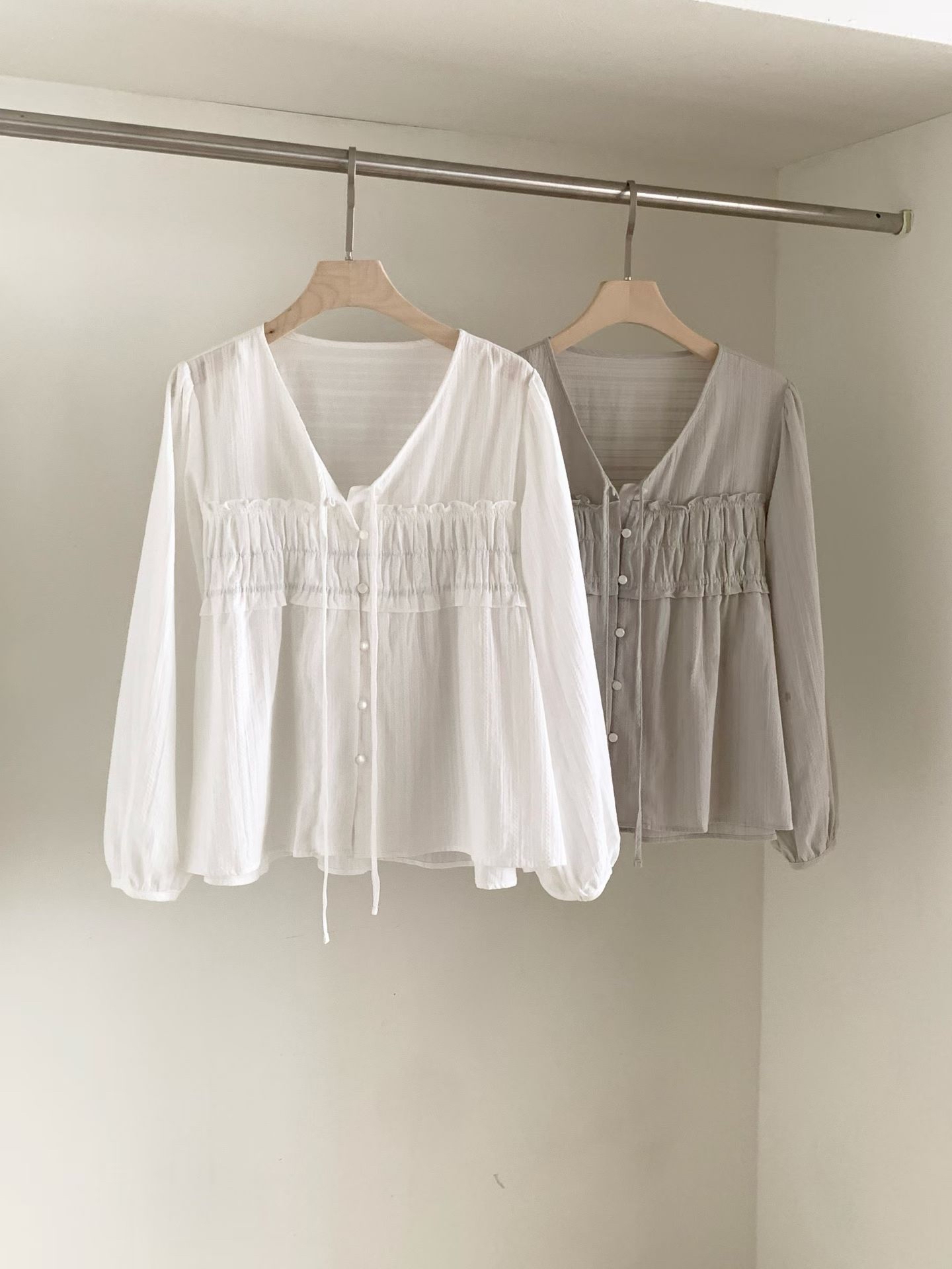 Ruched V-Neck Blouse #top154