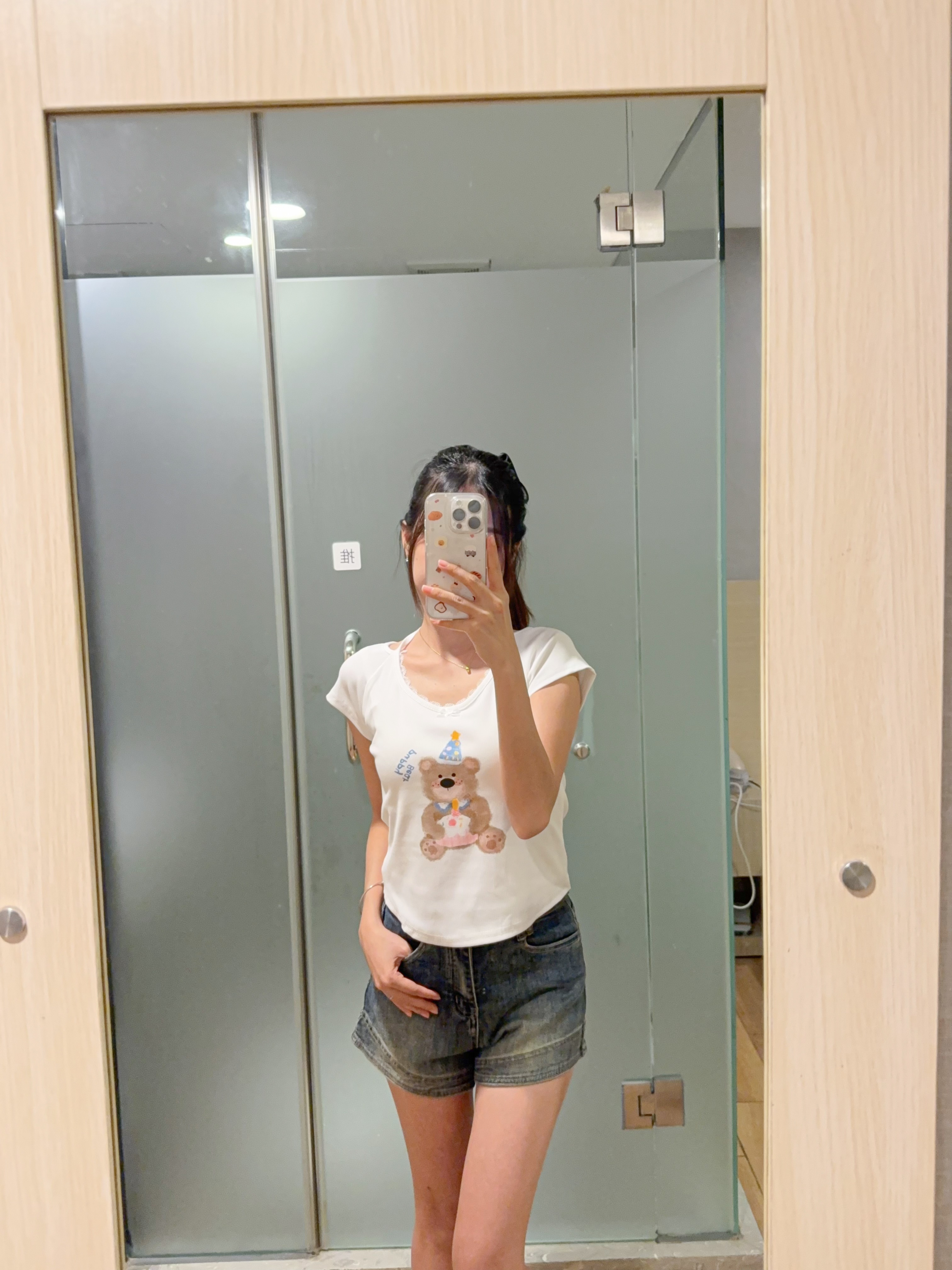 可爱生日小熊挂脖假两件上衣 R2982