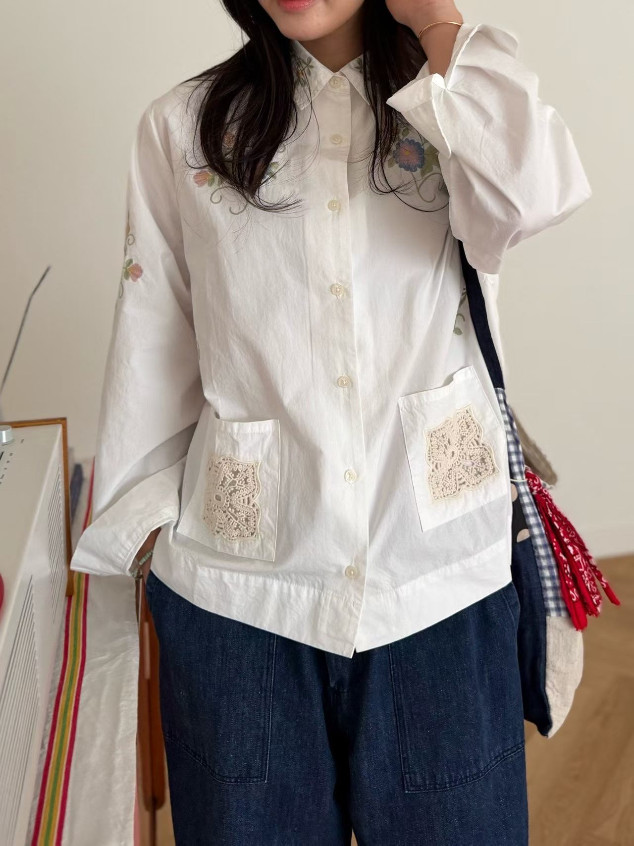 高質刺繡花Pocket Top