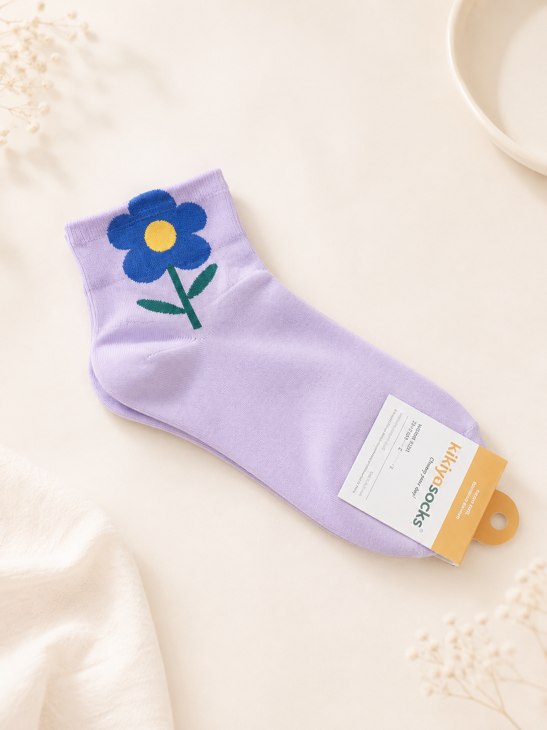 Korean Big Flower Mid Socks