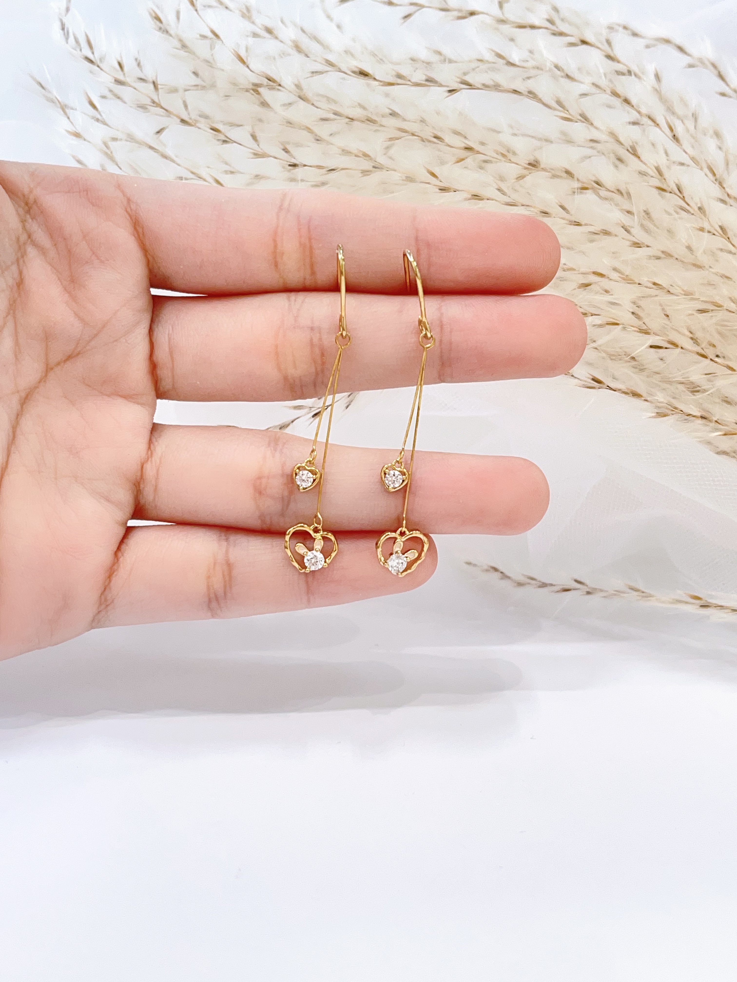 国风气质爱心钻石流苏耳环