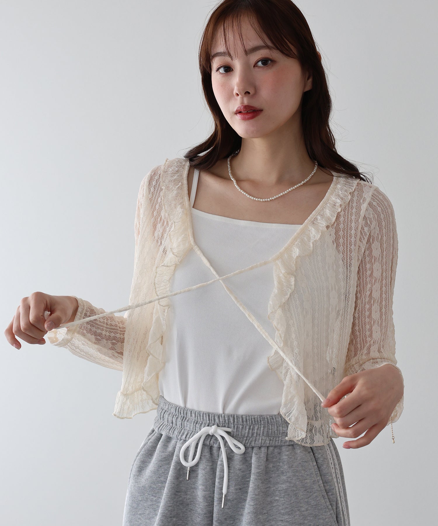 <JP> Ruffles sheer lace cardigan* 3色入 <預購>