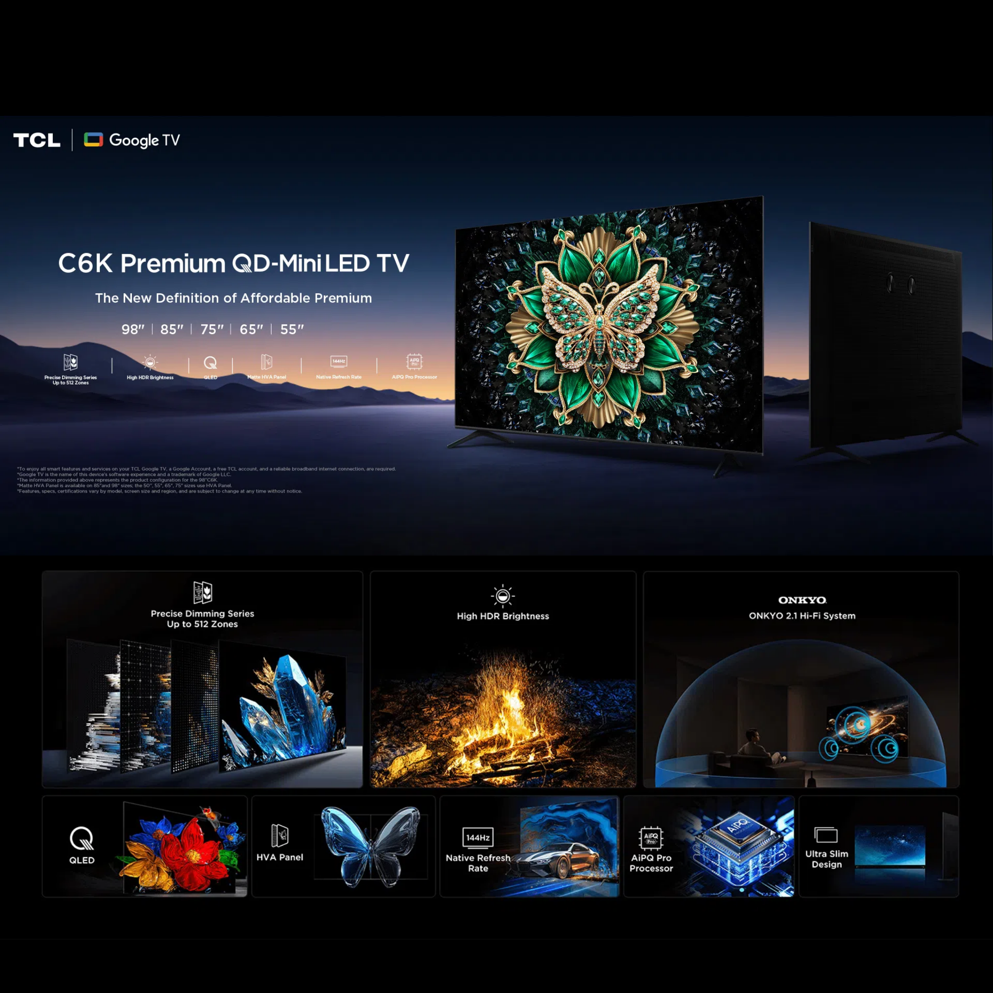 TCL 55" C6K Series QD-Mini LED 4K Google TV (55C6K)