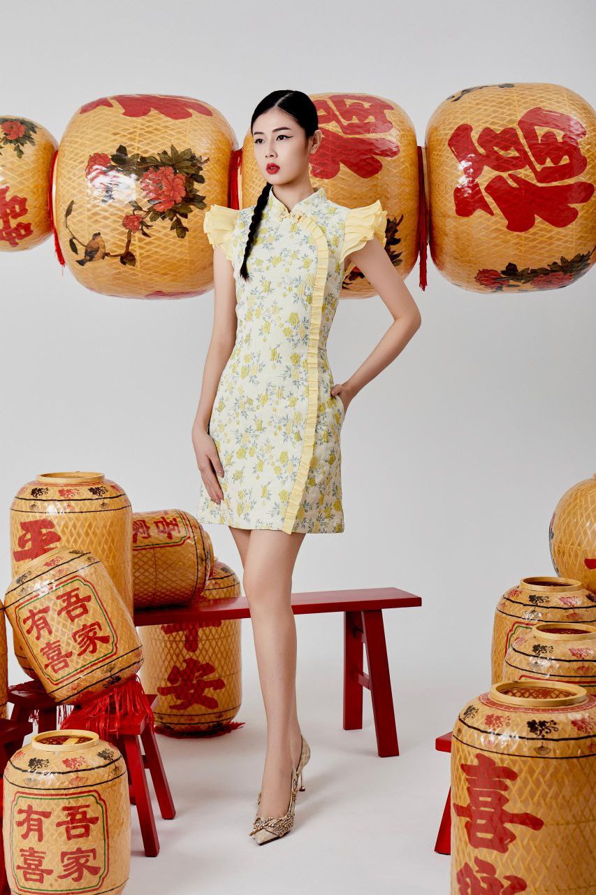 荷叶袖旗袍连身裙 2125