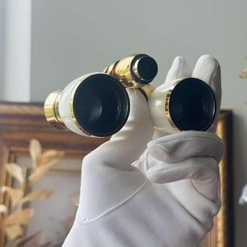 Vintage C.a. 1950s MINX Japan 3X Golden Opera Glasses Binoculars with Faux Mother-of-Pearl Finish(MT2359)