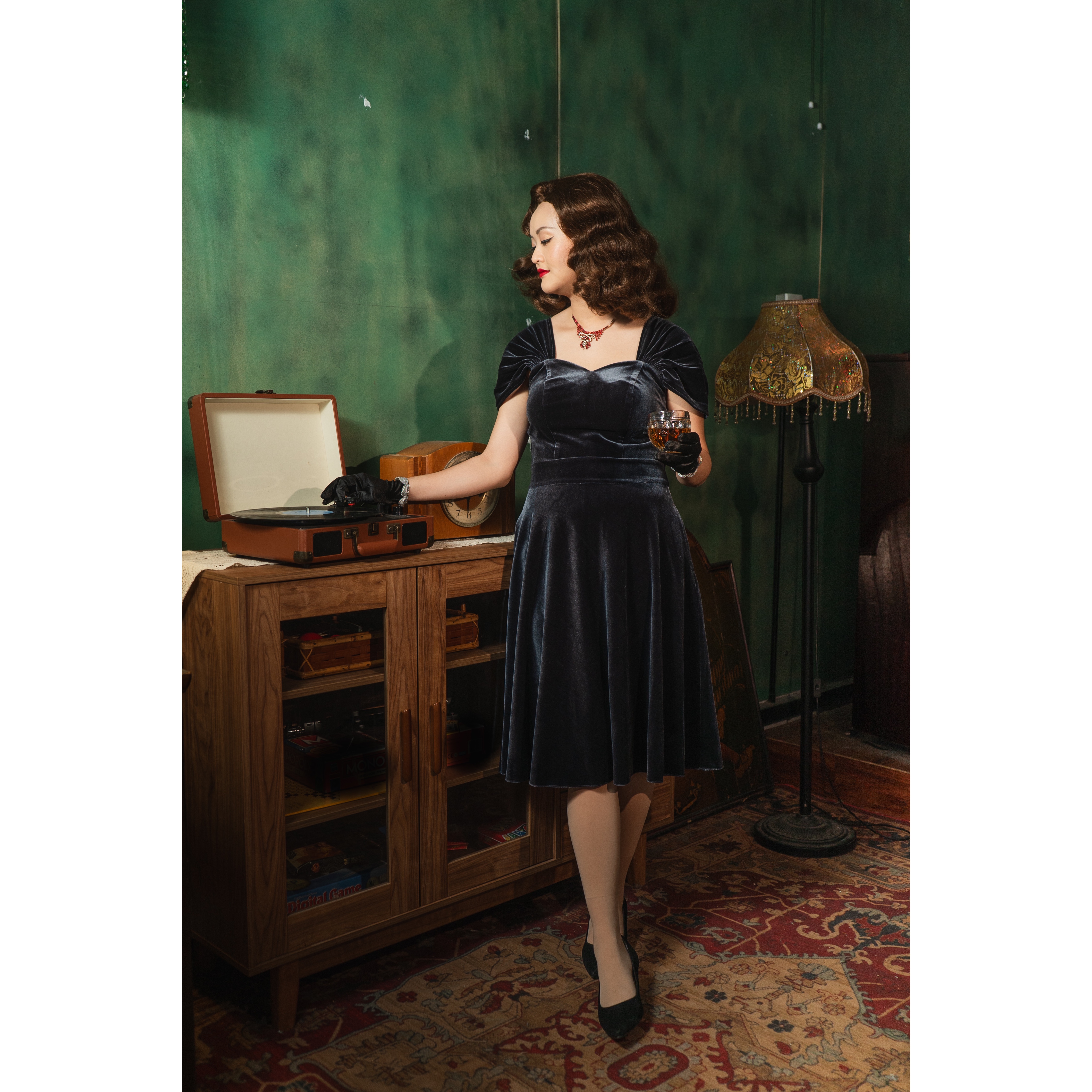 (Last L) Jewel Velvet Collection - On & Off Shoulder Evening Dress - Grey Moonstone (FM203)