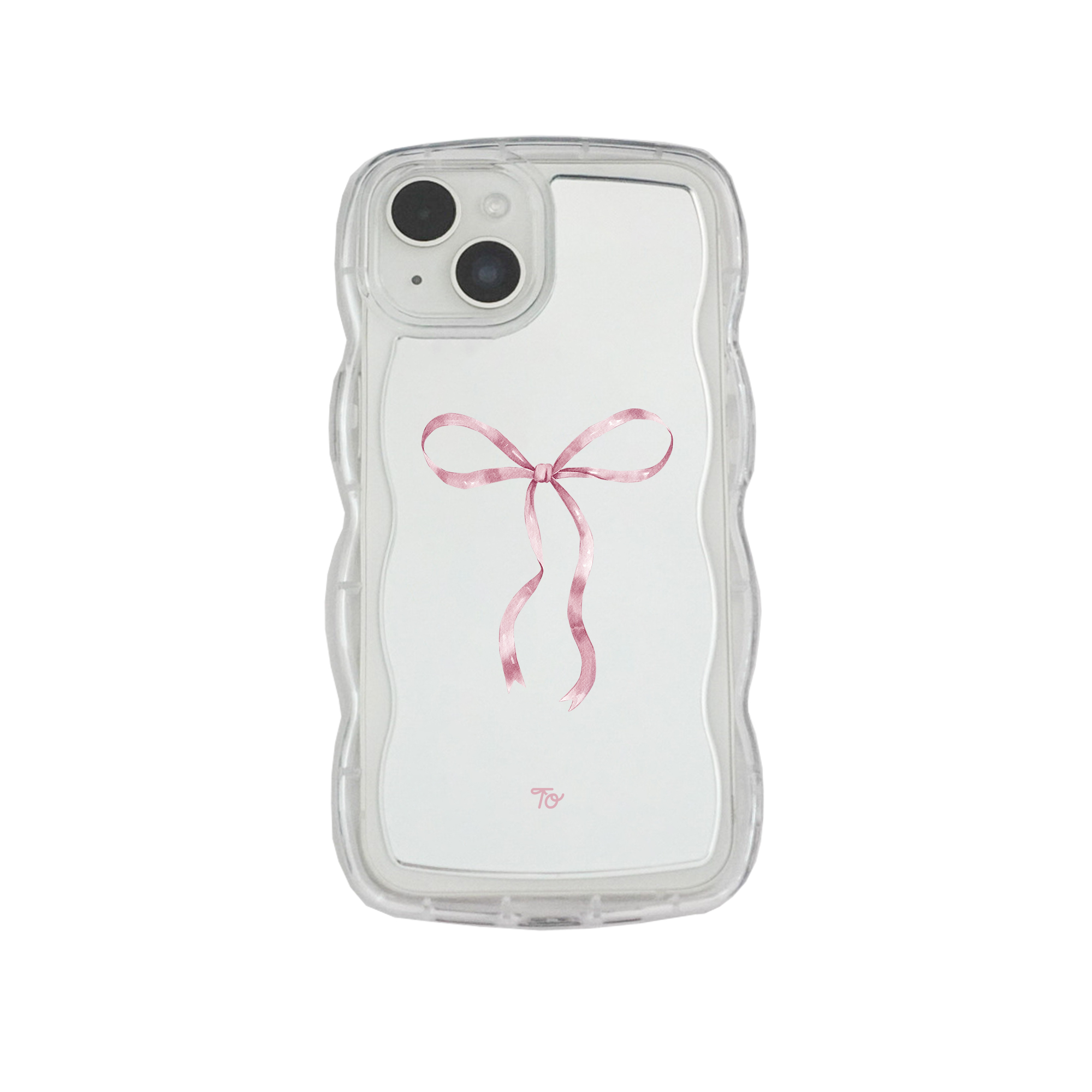 【Silky Pink Ribbon(L)】波浪邊框鏡面 iPhone Case