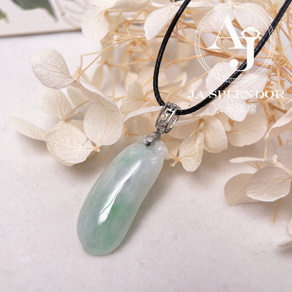 JNS-265 天然翡翠A玉 白底青萬壽果/福瓜吊墜