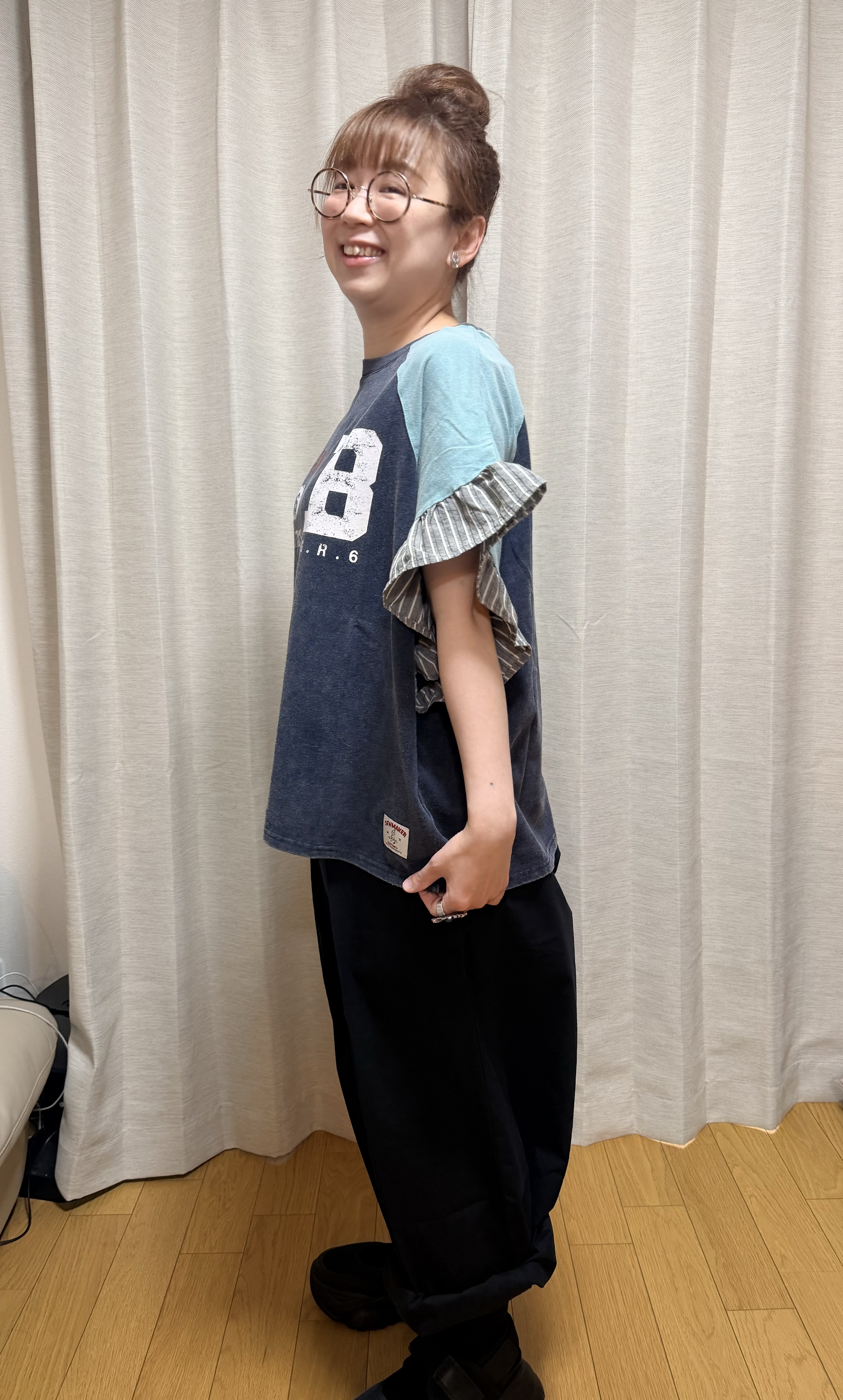 日本拼款荷葉邊衫