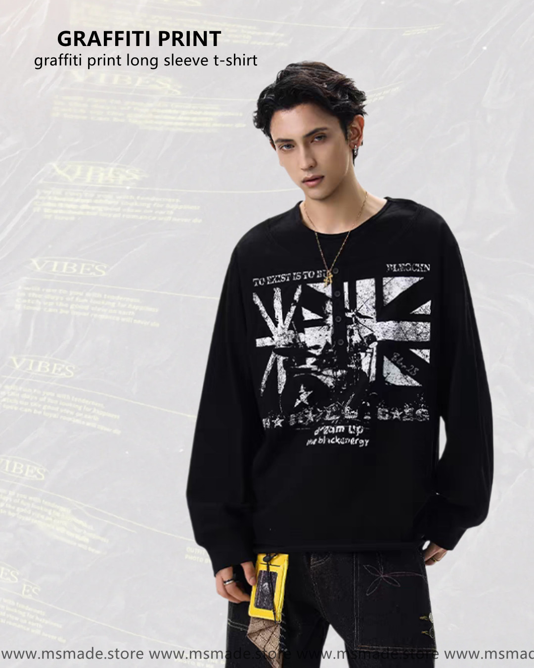 M102塗鴉字母印花長袖tee