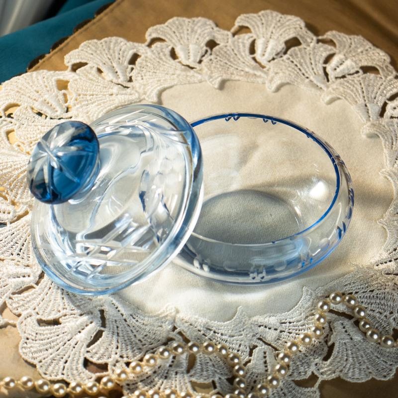 Vintage Mid-Century German Etched Pattern Glass Dressing Table Set - Tray , Powder Box & Perfume bottle (MW018)