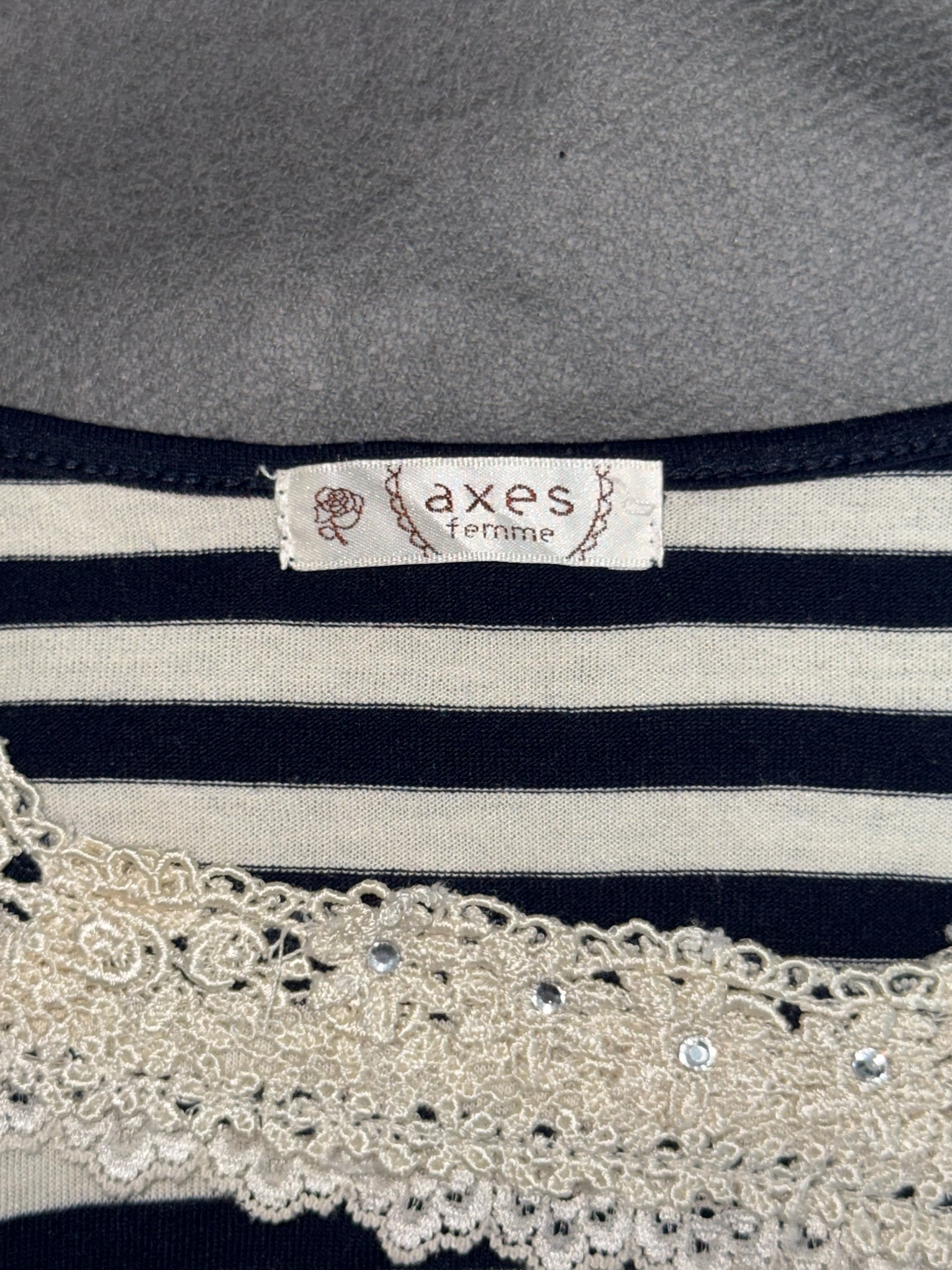 Axes Femme Nautical Striped Lace-Trimmed Tee