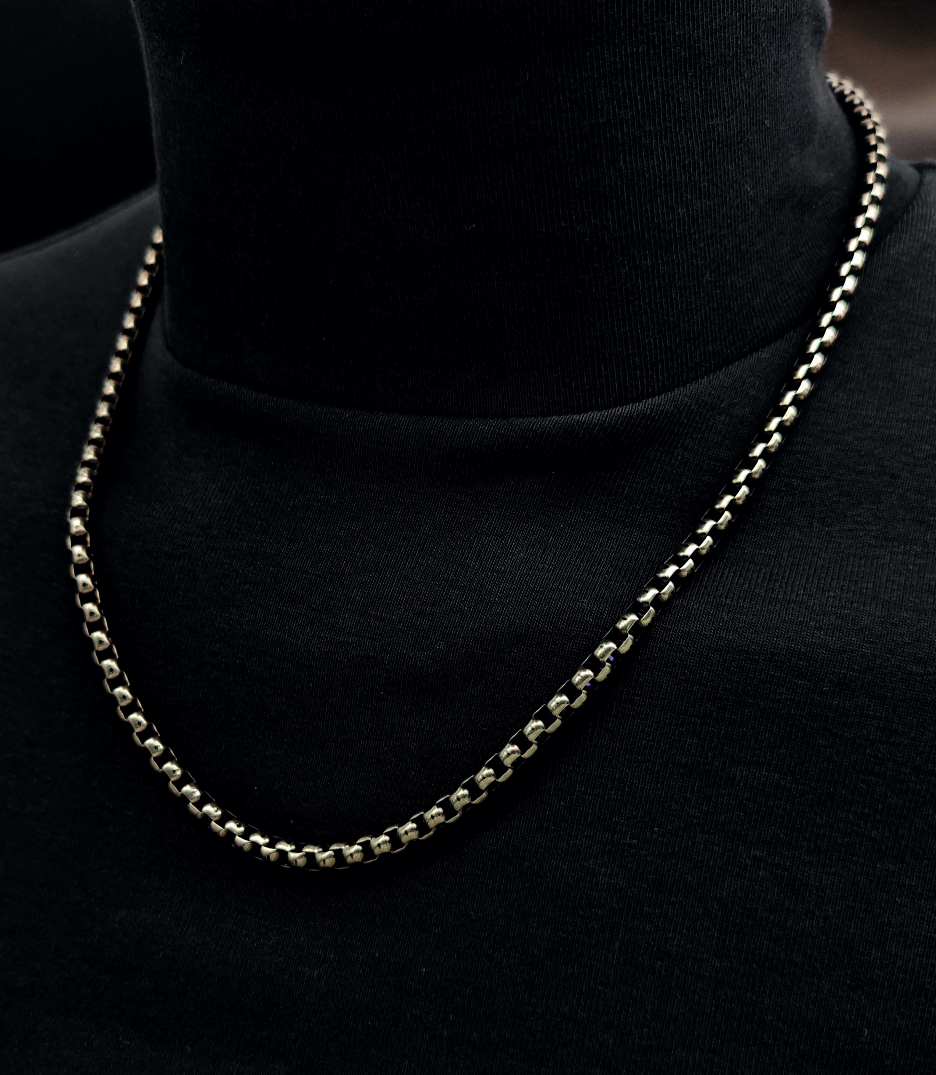 不銹鋼復古銀黑色5mm圓邊盒型鏈頸鏈（N865OXD) Stainless Steel Antique Black Silver 5mm Round Box Chain Necklace 