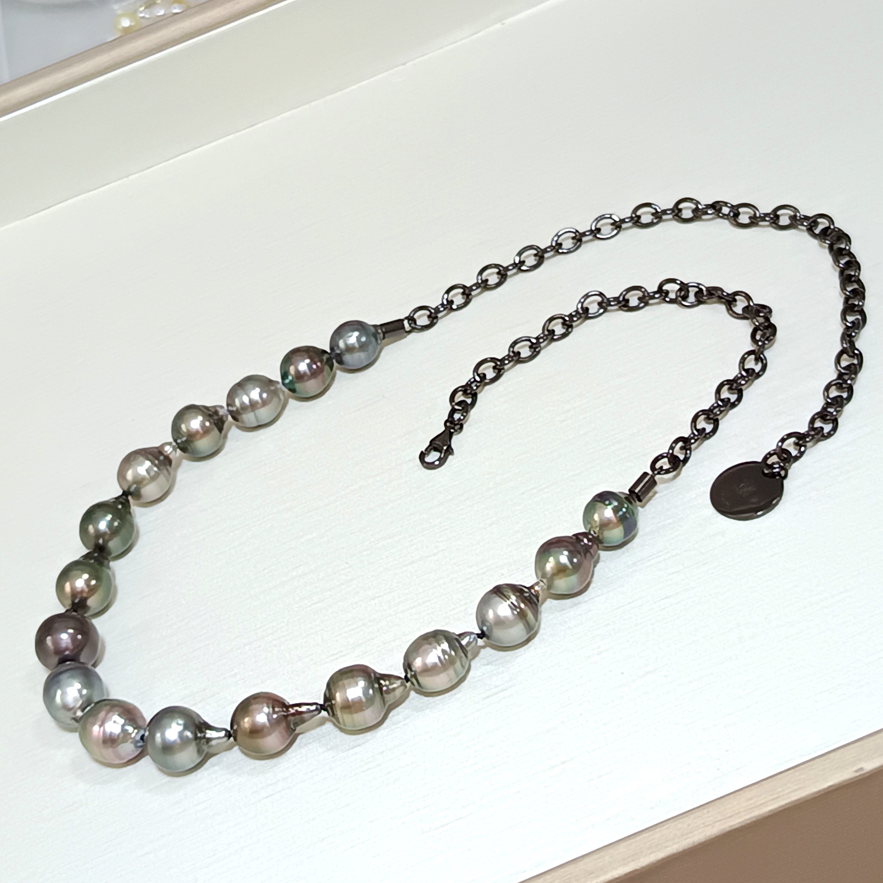 大溪地極光炫彩滑皮巴洛克珍珠精工s925銀MIKIMOTO同款暗黑元素項鍊