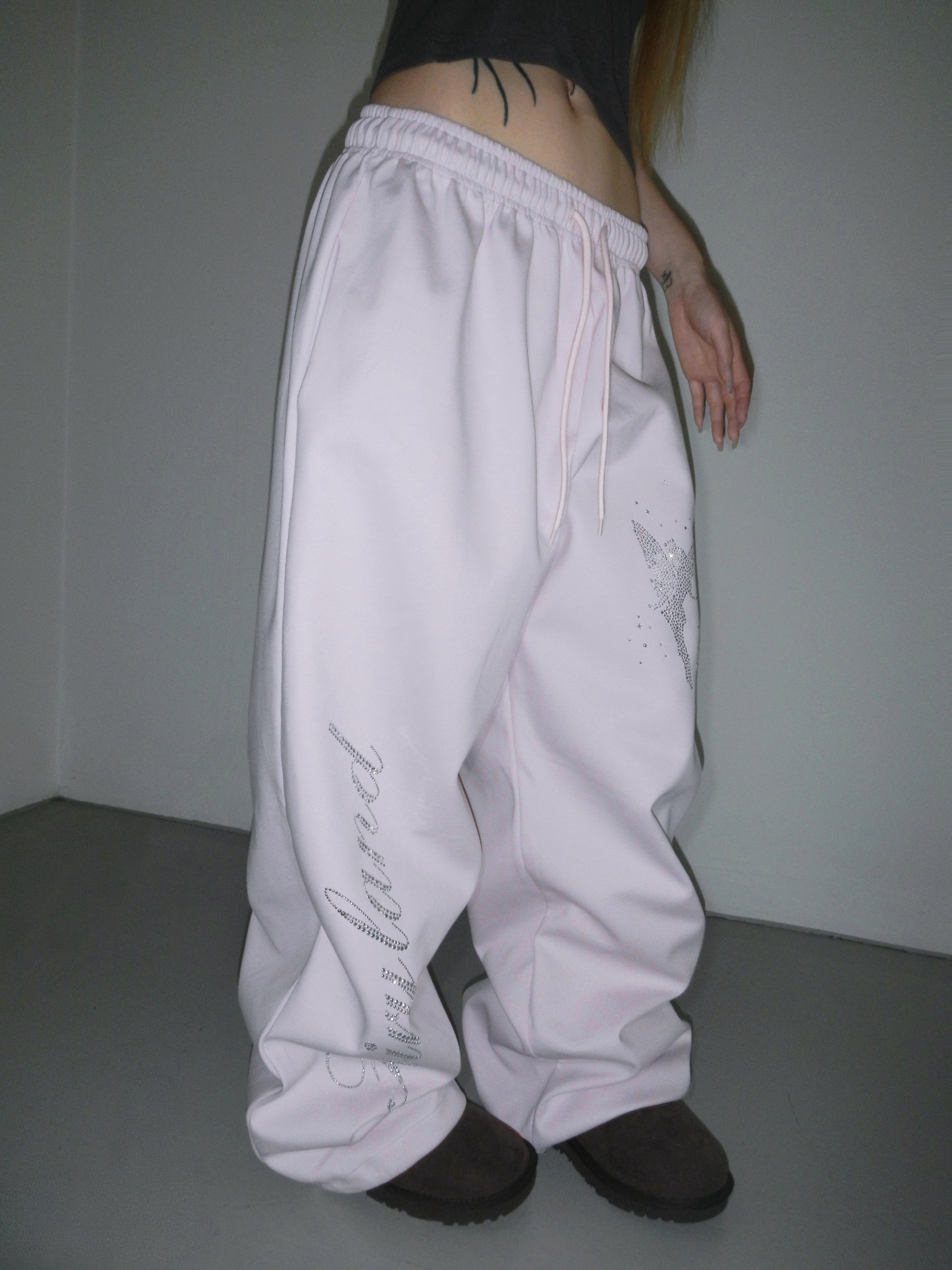 Rhinestone Graphic Wide-Leg Pants