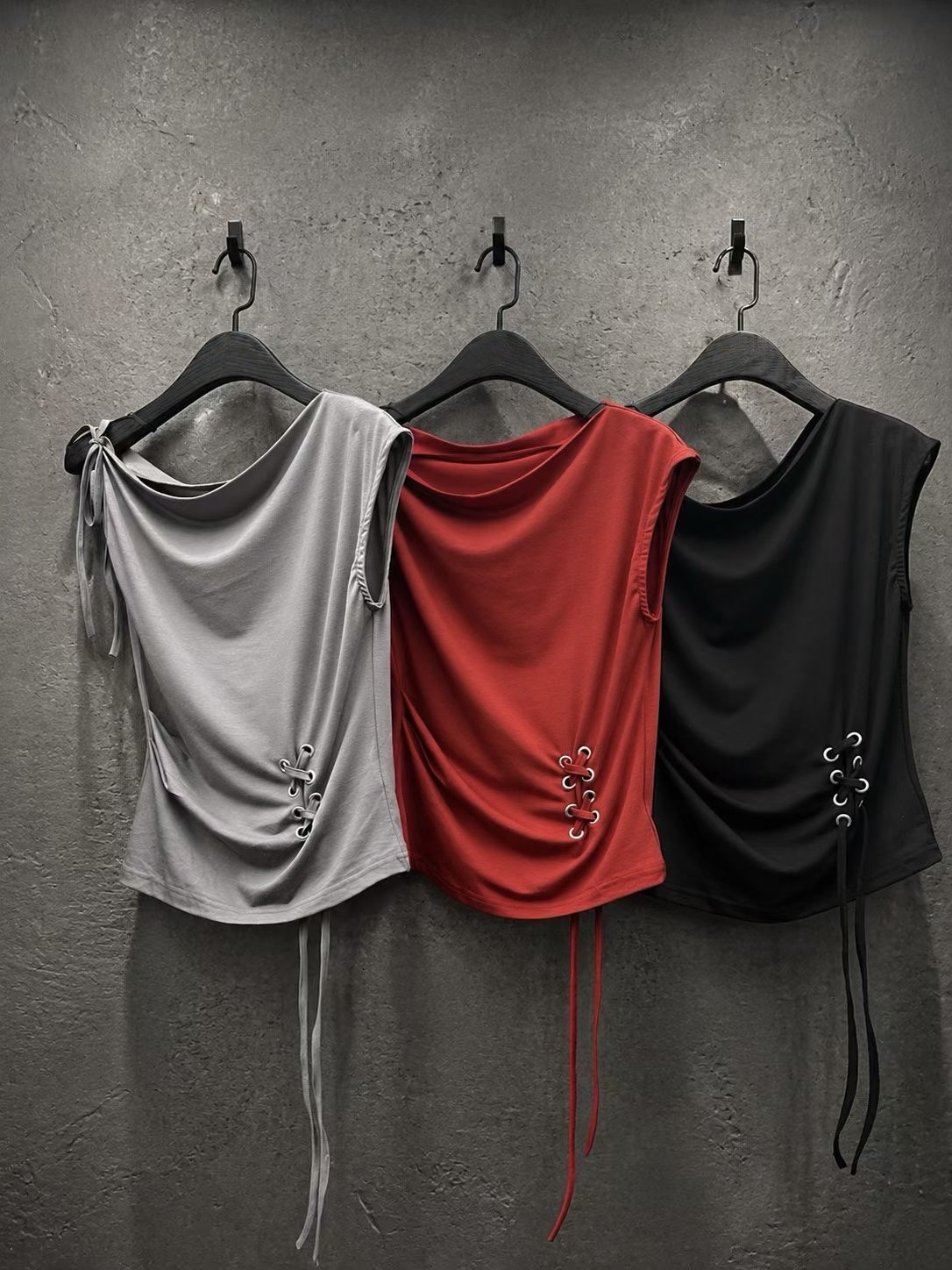 Asymmetric Eyelet Lace-Up Top