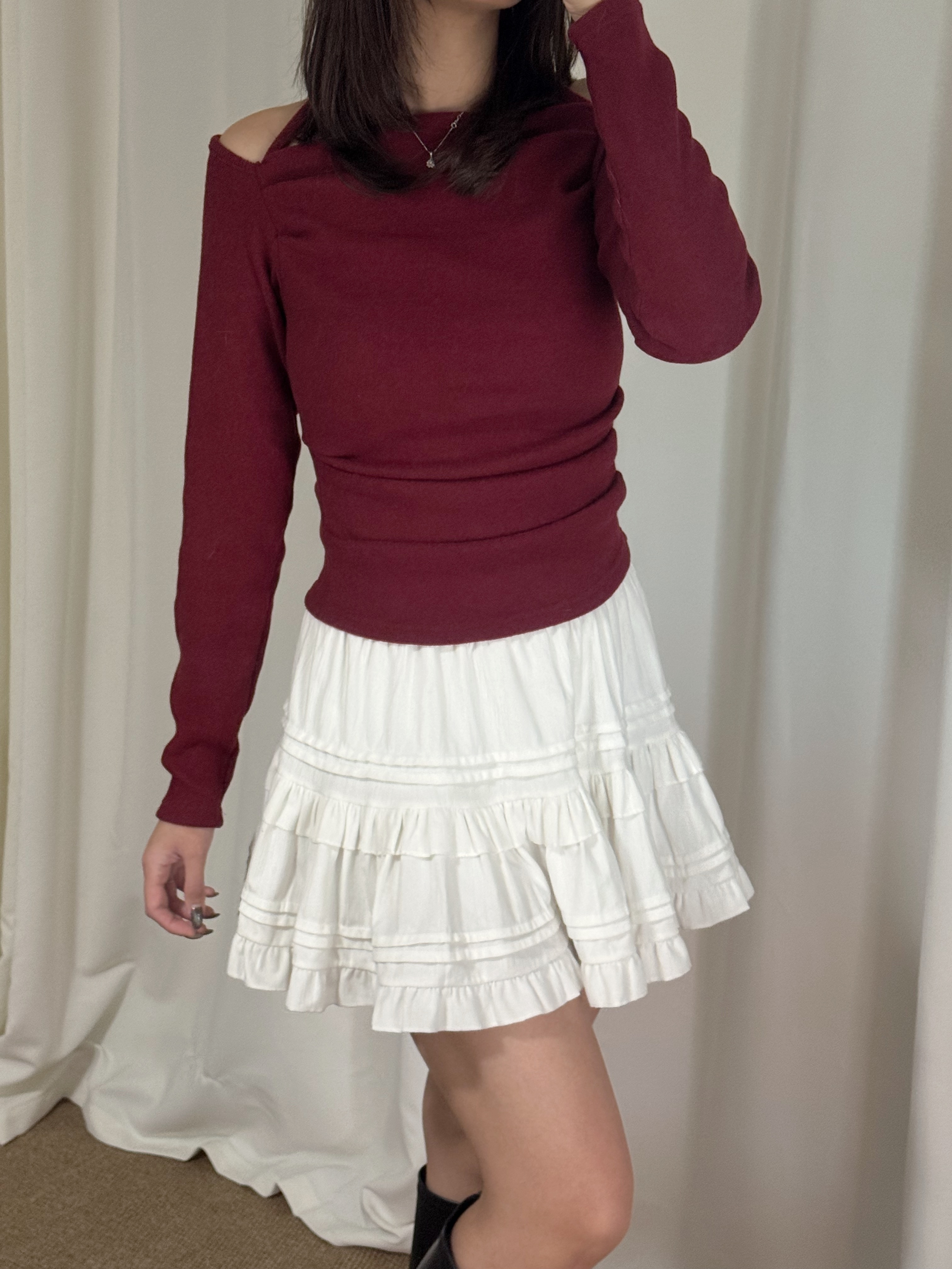 毛呢掛頸長袖上衣(四色入)