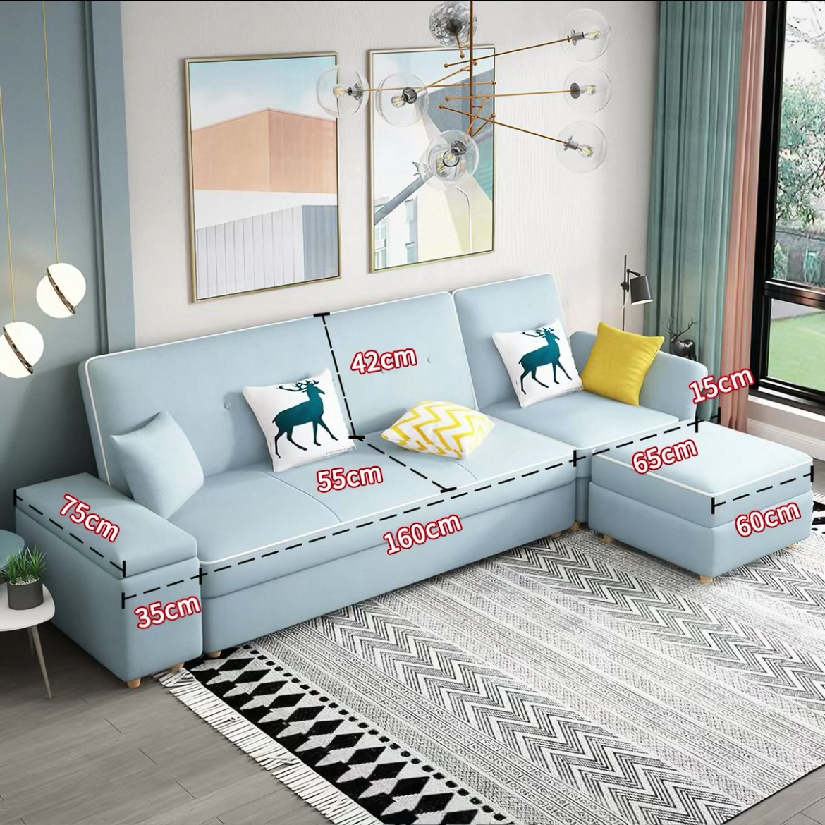 北歐現代簡約細單位客廳 可收納儲物慳位科技布梳化 家用 sofa