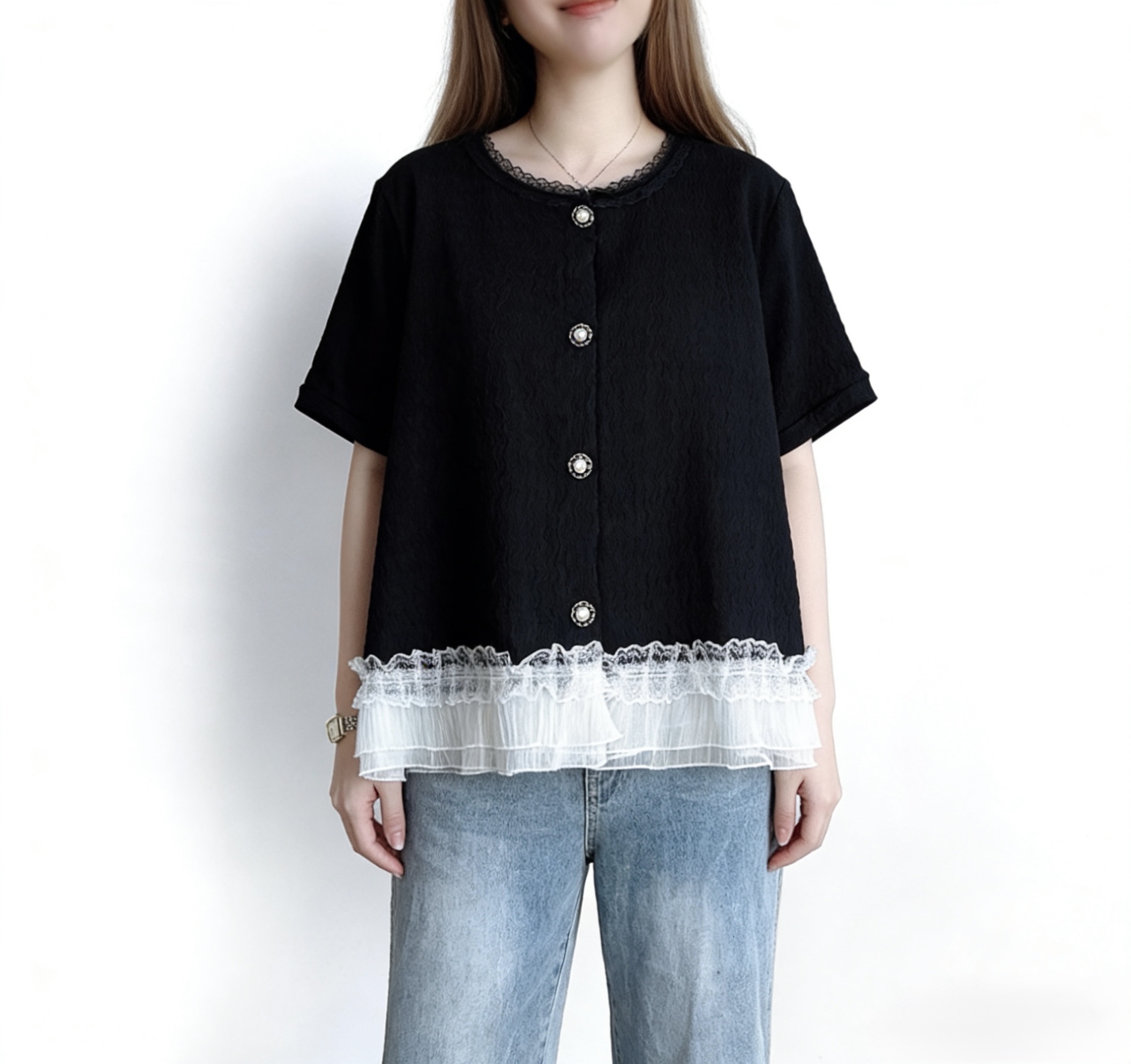 ☀️初夏優惠☀️ 小香風拼接Ruffle Top