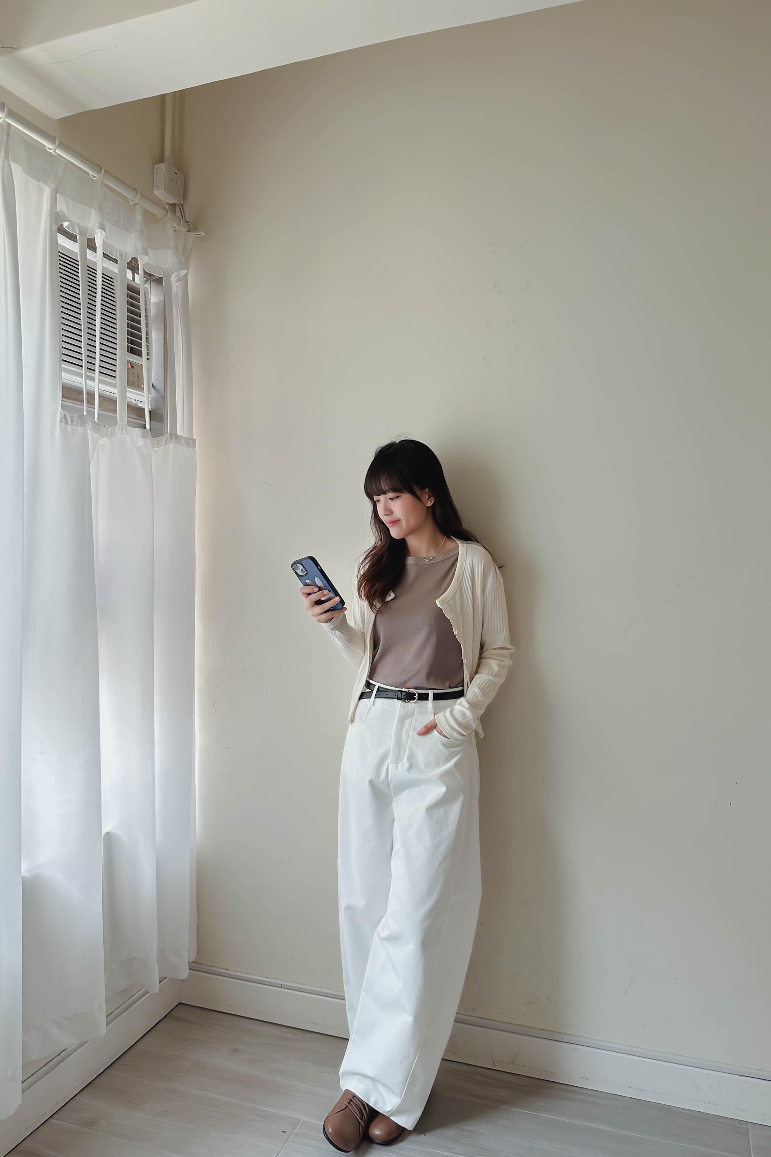 米白圓弧落地氣球褲