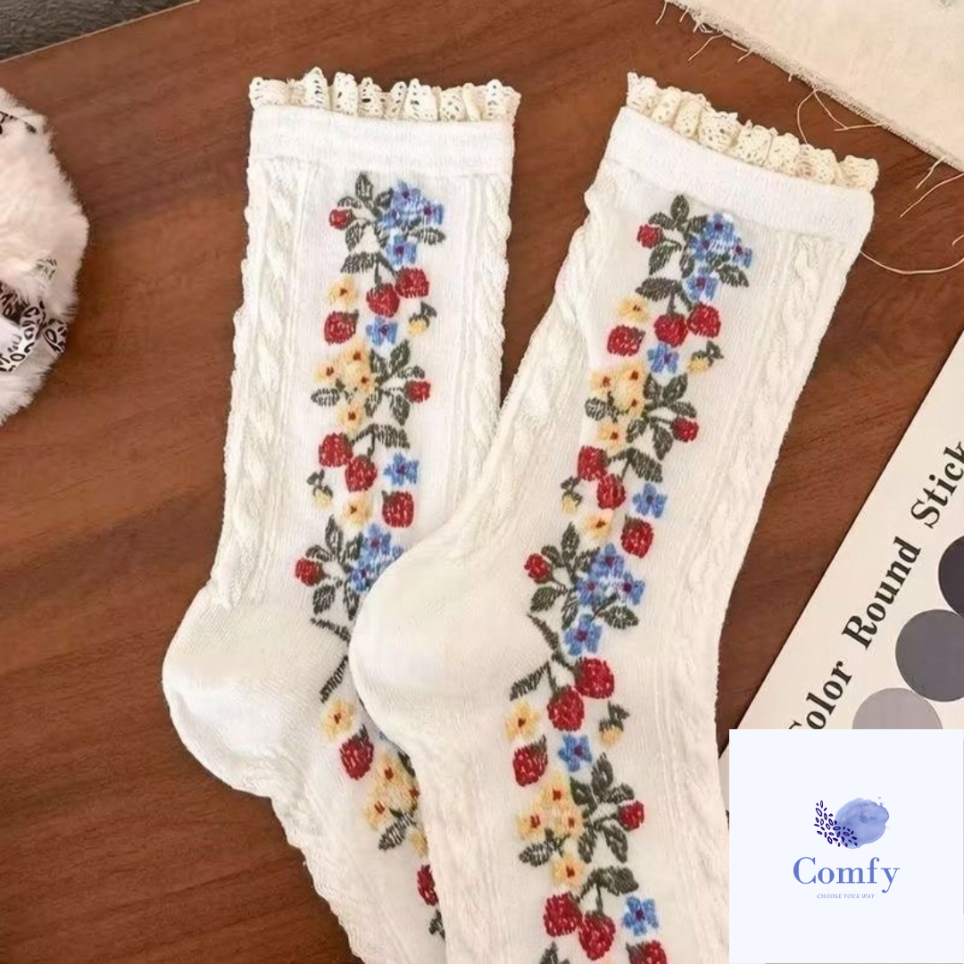 Comfy 莫奈花園喱士中筒襪