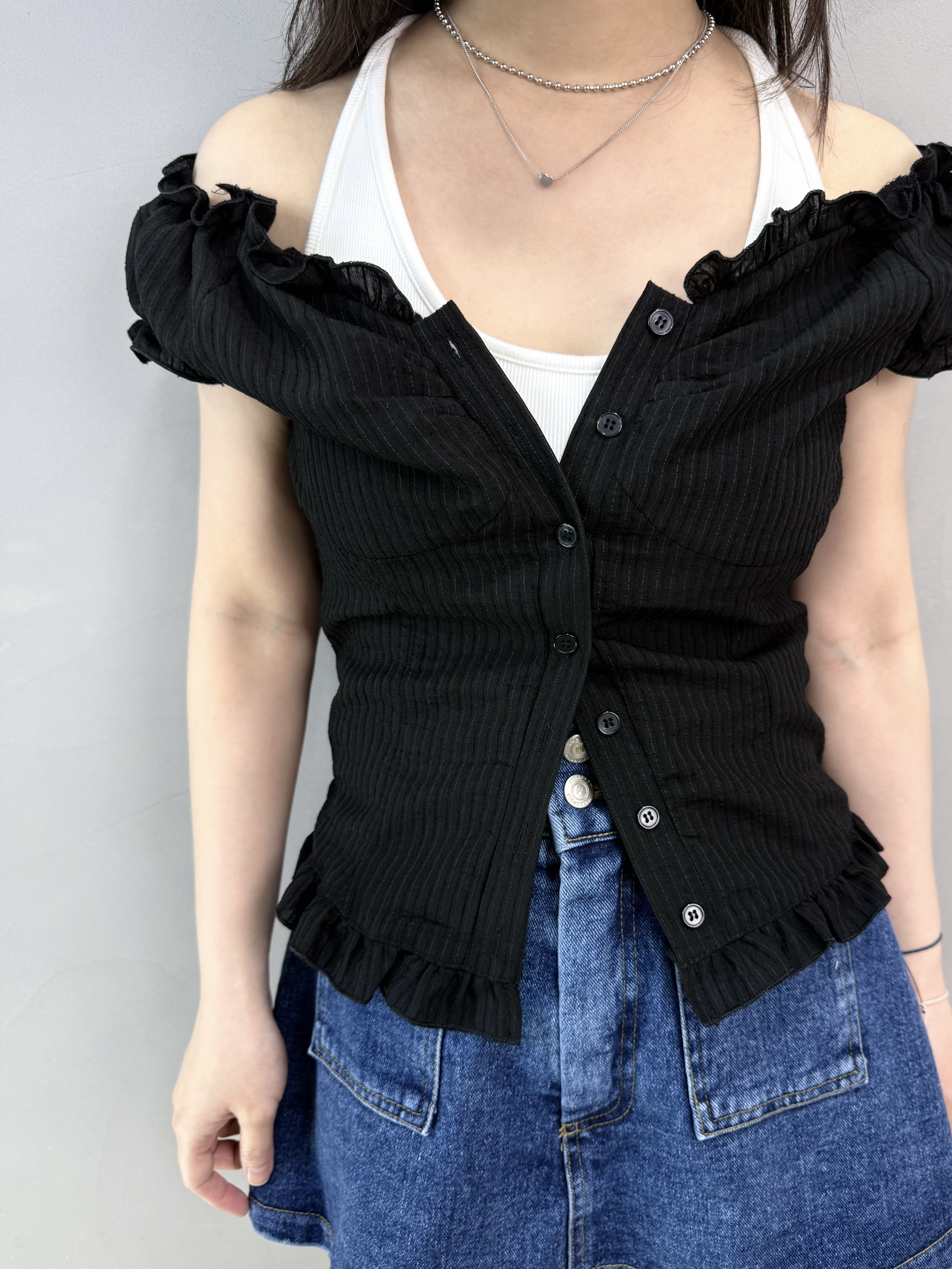 M82 兩著條子Ruffle Top