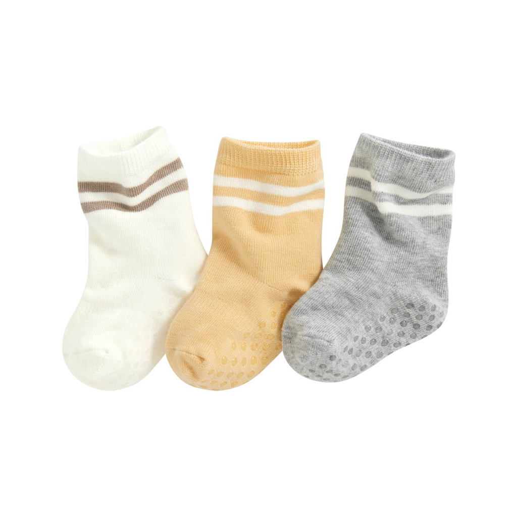 部分現貨💚預訂 台灣直送💚三色純色條紋防滑中筒襪三對裝