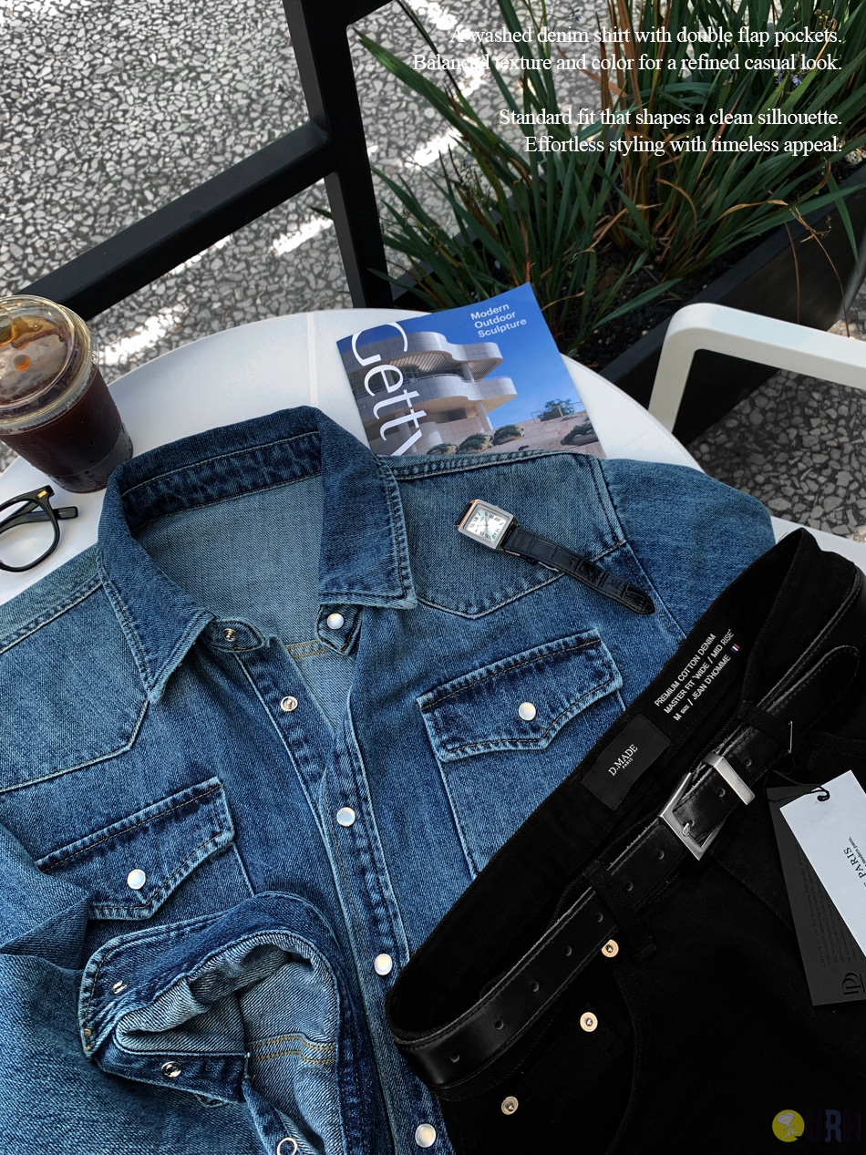 【100%保證韓國直送】韓國品牌原創系列 復古水洗雙口袋大寬鬆美式單寧襯衫 👕 [1 color] RL114877