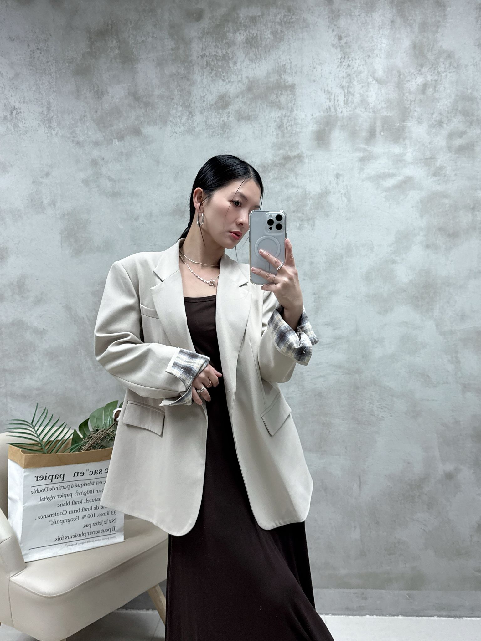 A13 格仔袖西裝褸